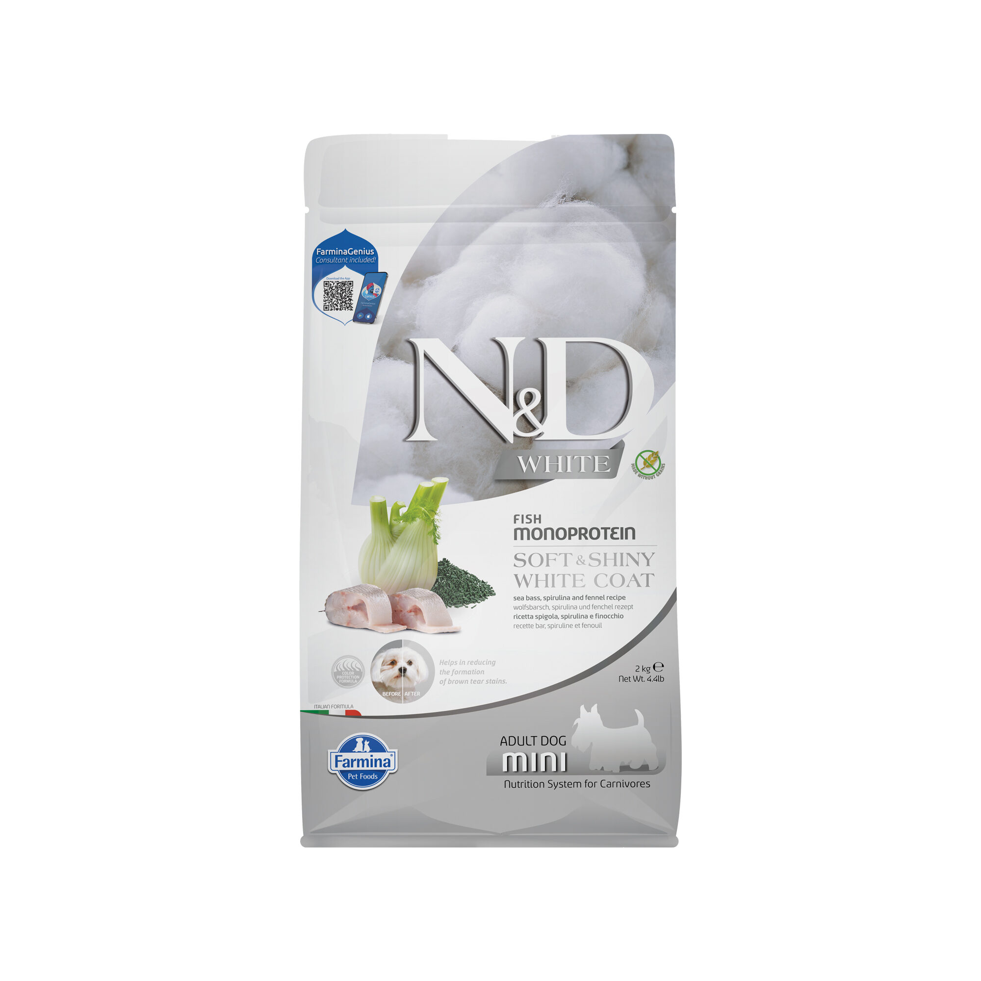 Farmina N&D White Adult Mini Dog Food - Sea Bass, Spirulina and Fennel - 2 kg