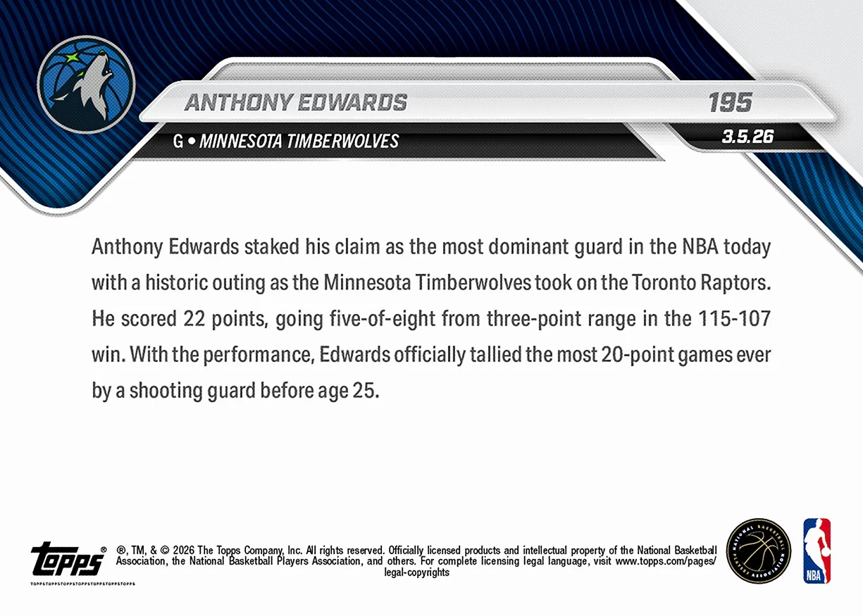 Anthony Edwards - 2025-26 NBA Topps NOW® - Card 195 - PR: 1874