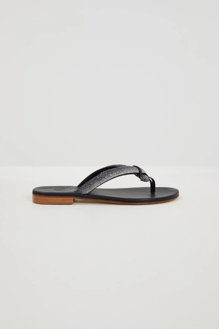 Flip-flops with micro rhinestones - BLACK SILVER