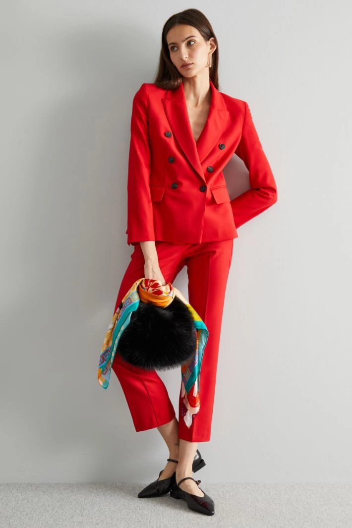 Double-breasted twill blazer - RED