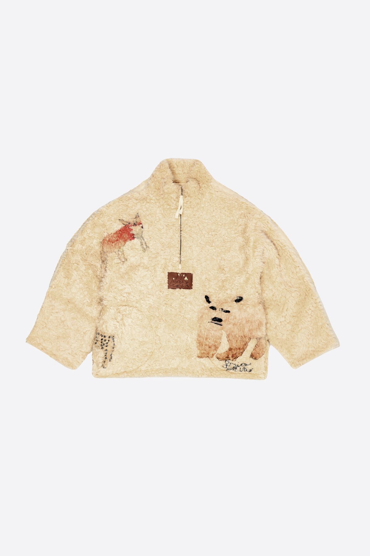 Beige Frío Peludo logo fleece coat