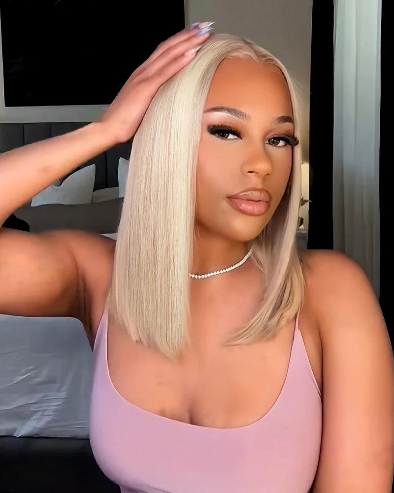 Ophirawig 6x5 Invisible Knots Glueless Blonde Highlight Straight Bob Wig Pre-cut Lace Beginner Friendly