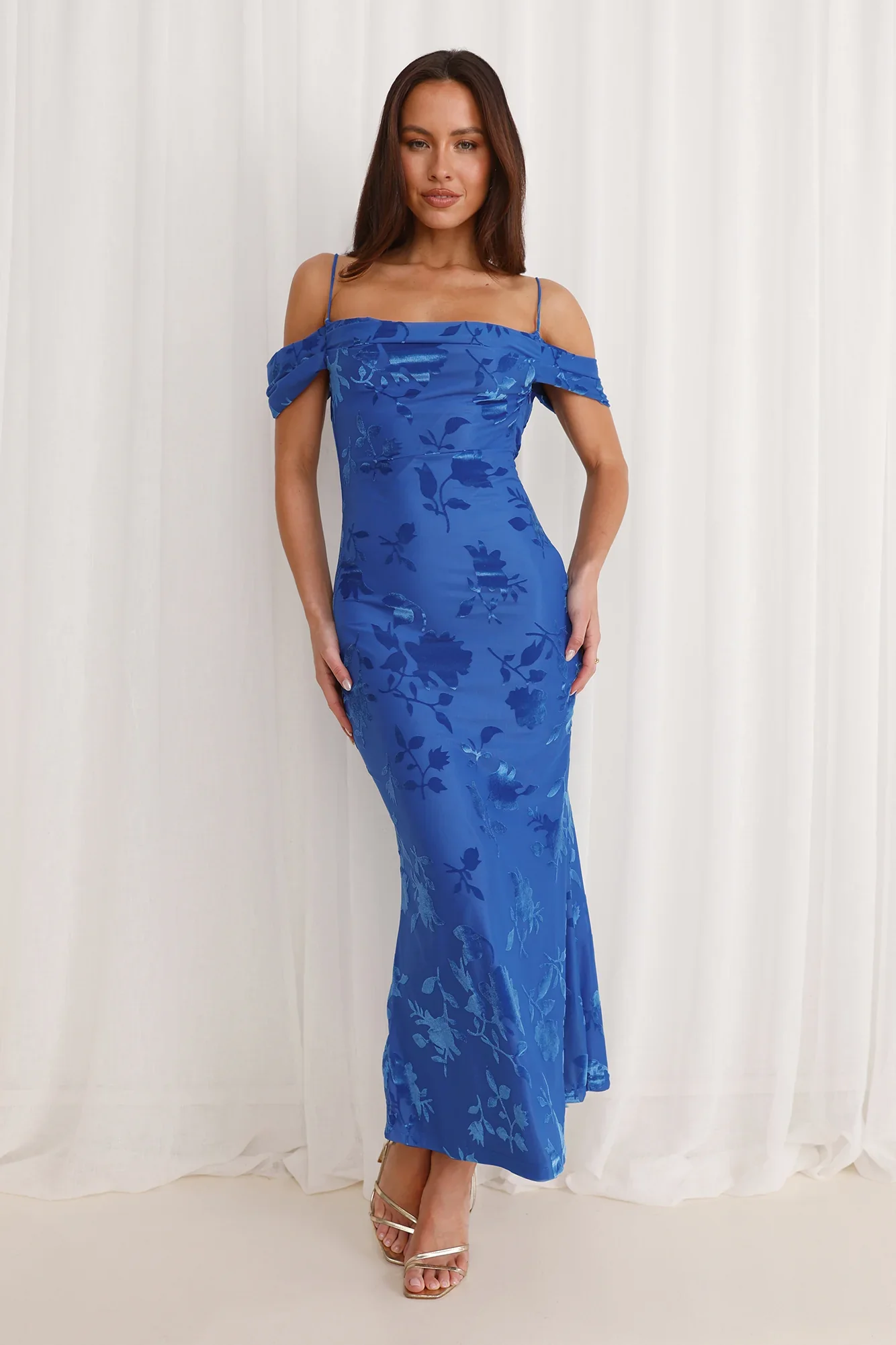 Good Fun Off Shoulder Maxi Dress Blue
