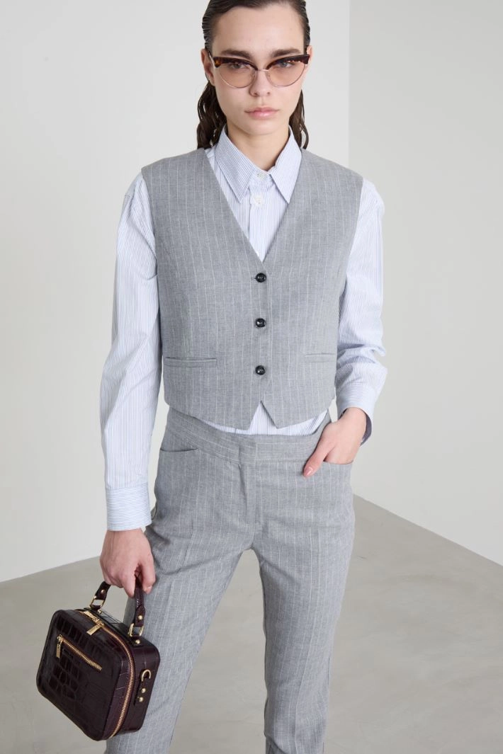 Canvas and twill gilet - PINSTRIPED GREY