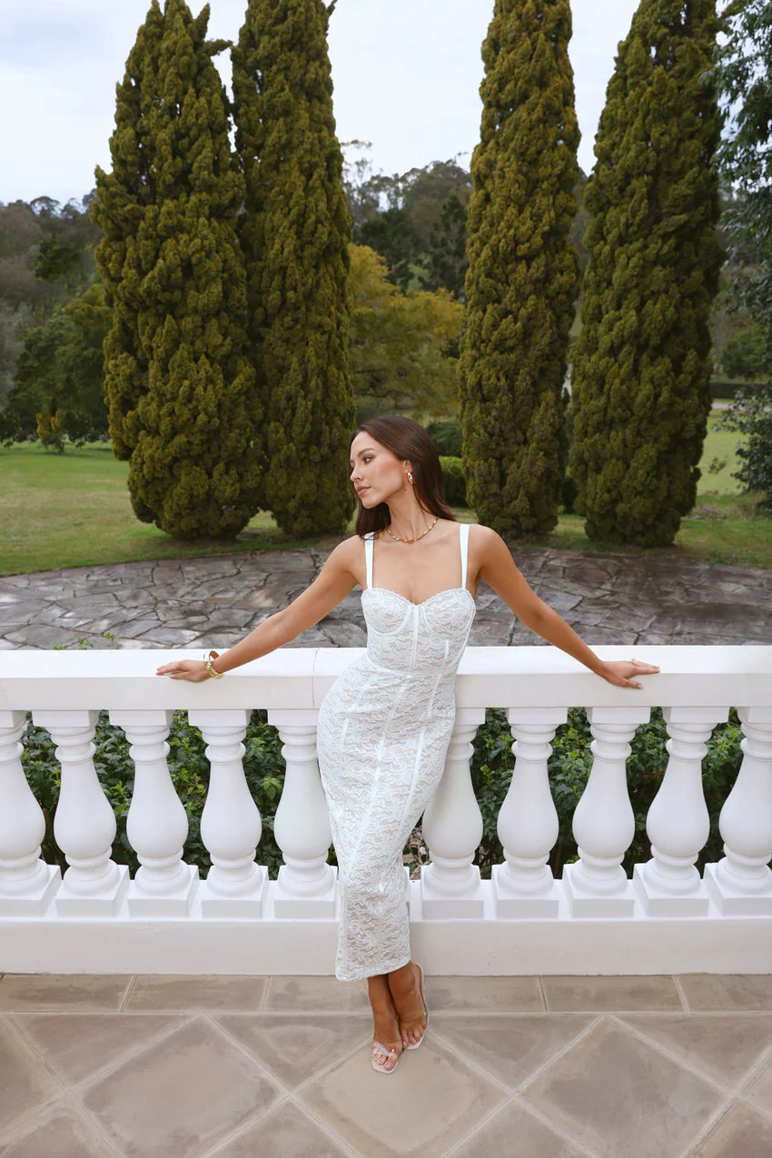 Delicate Lace Dream Midi Dress White