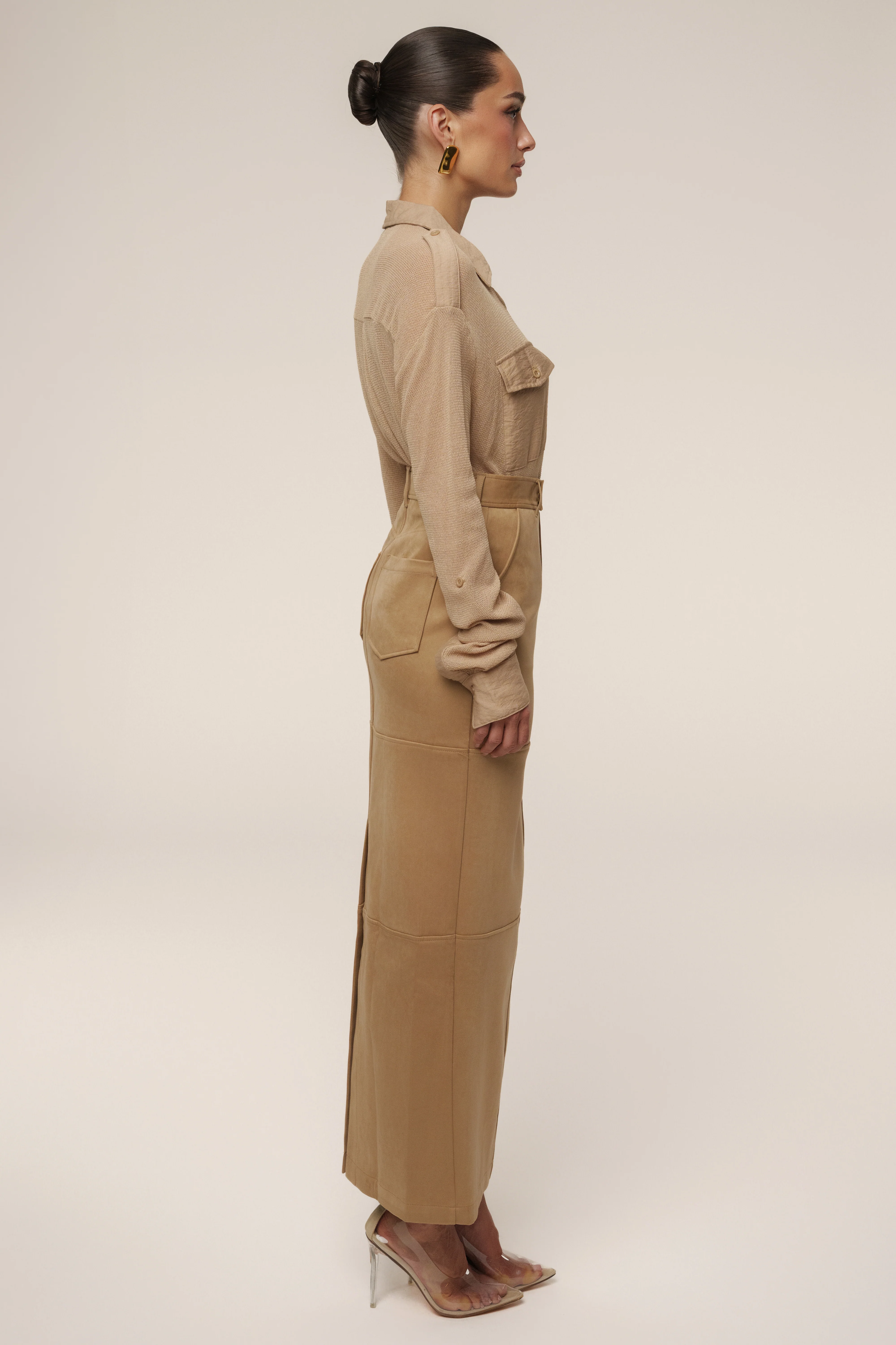 Beige Joy Suede Maxi Skirt