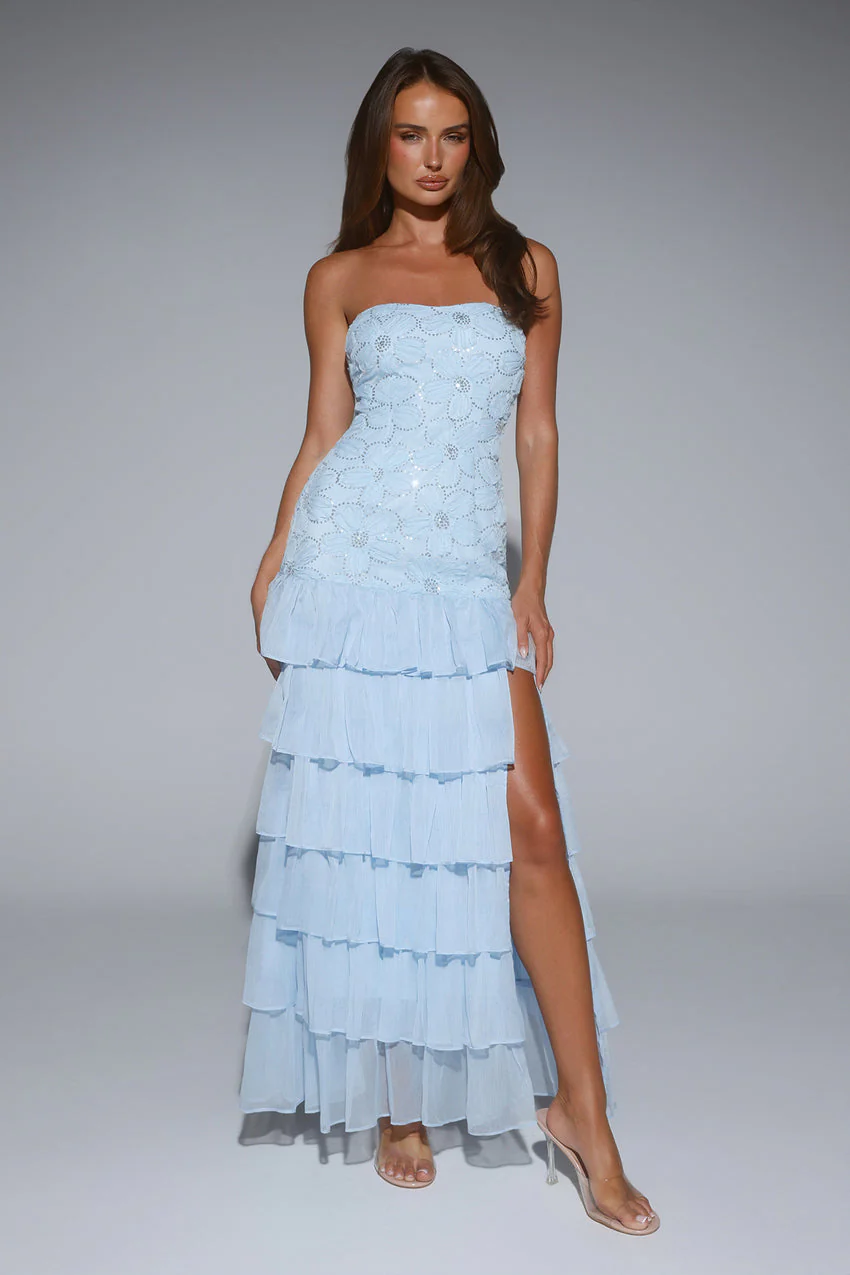 Dream State Strapless Maxi Dress Blue