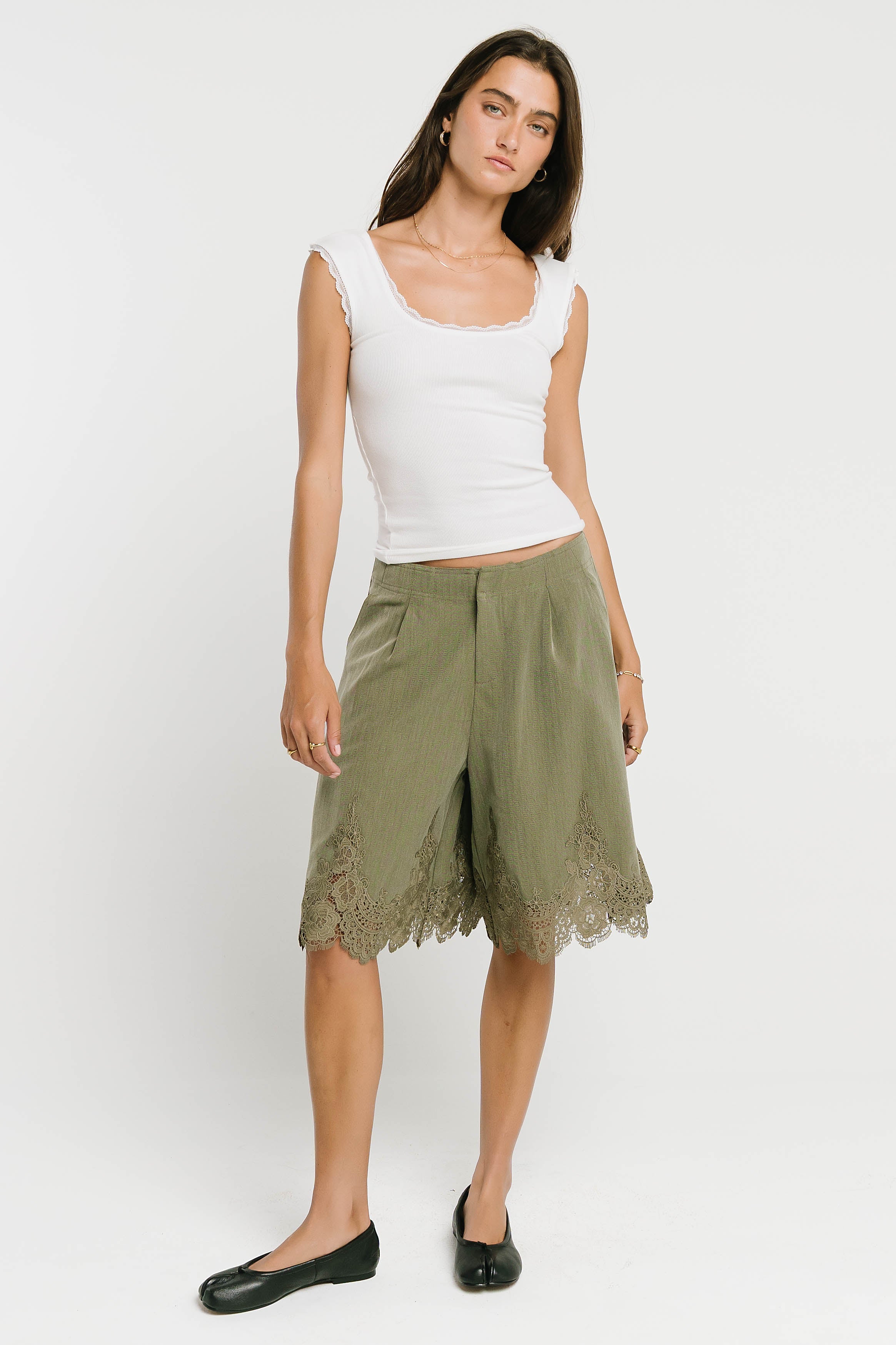 Sawyer Lace Trim Tank Top in White