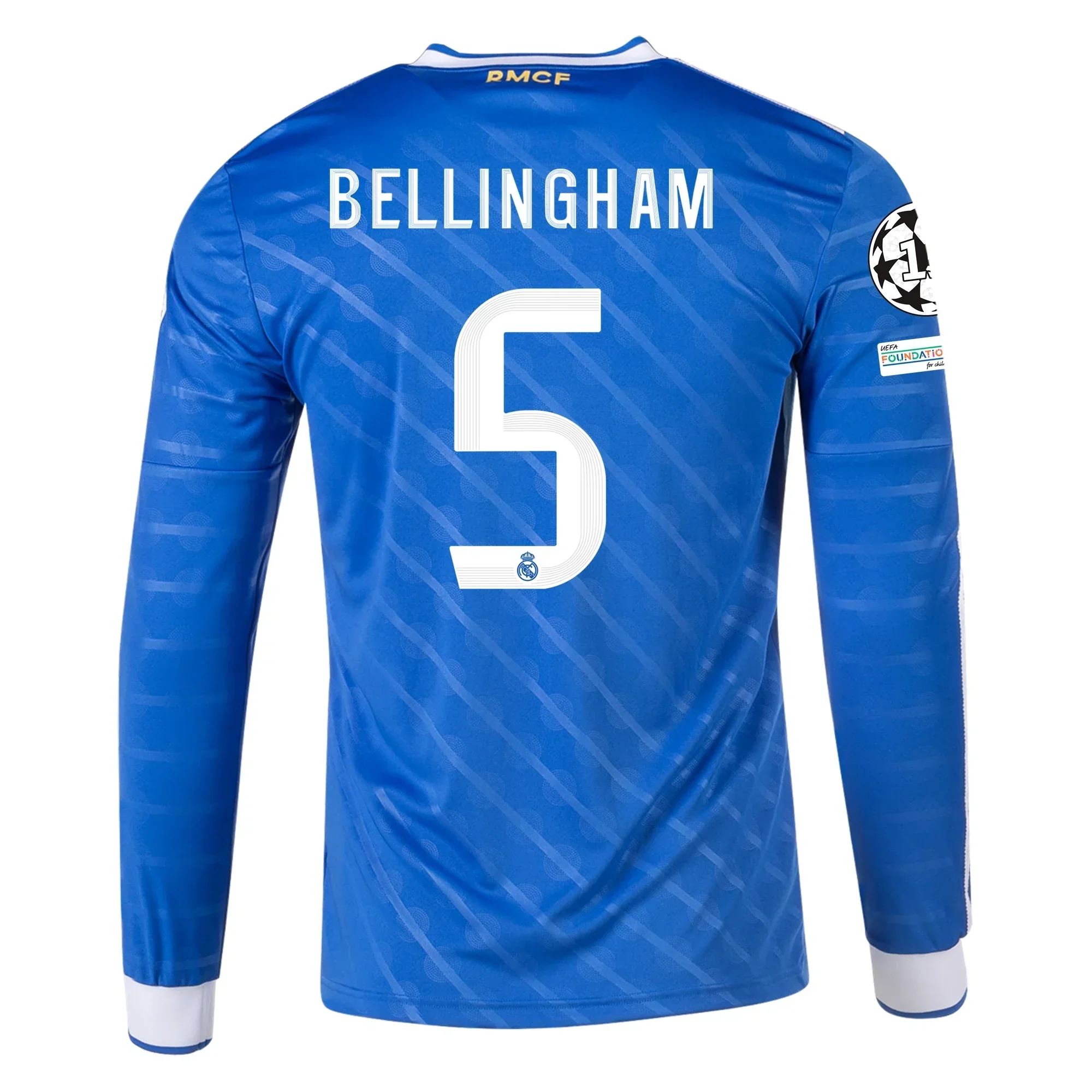 Men's Real Madrid Jude Bellingham Long Sleeve Third Jersey w/ Champions League Patches 25/26 (Blue/White)