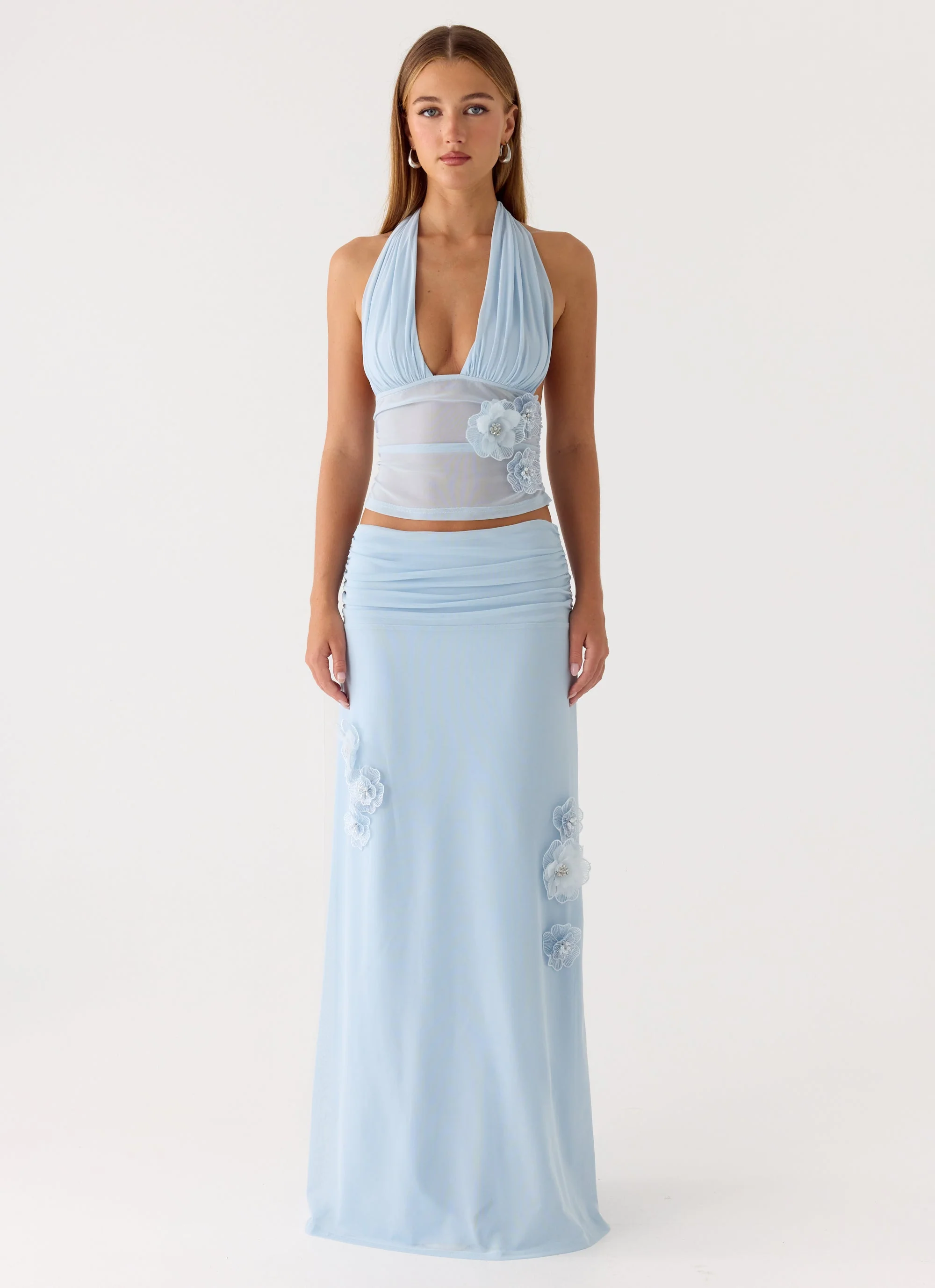 Fleur Power Maxi Skirt - Blue