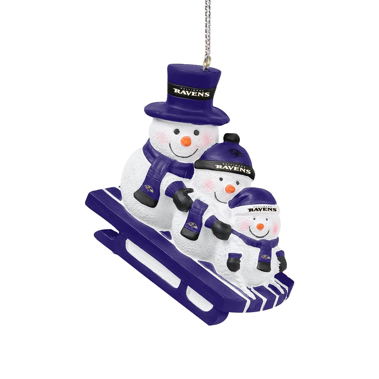 Baltimore Ravens NFL Sledding Snowmen Christmas Ornament
