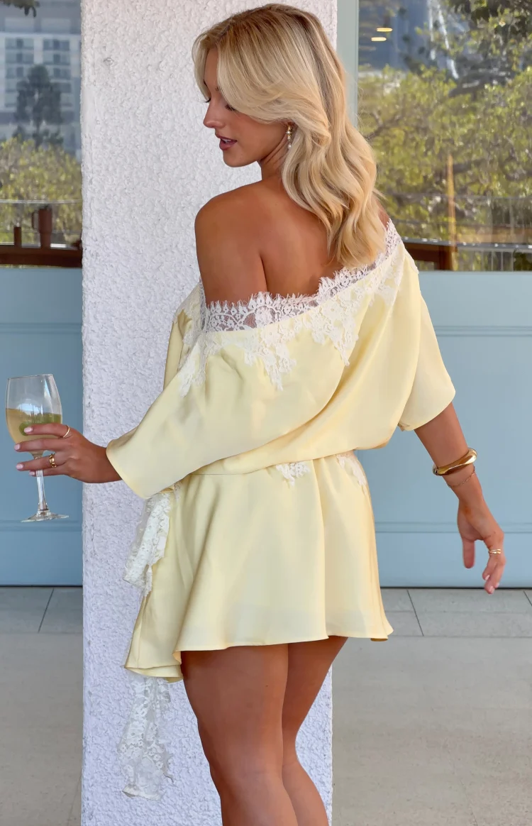 Otis Yellow Satin Lace Trim Party Mini Dress