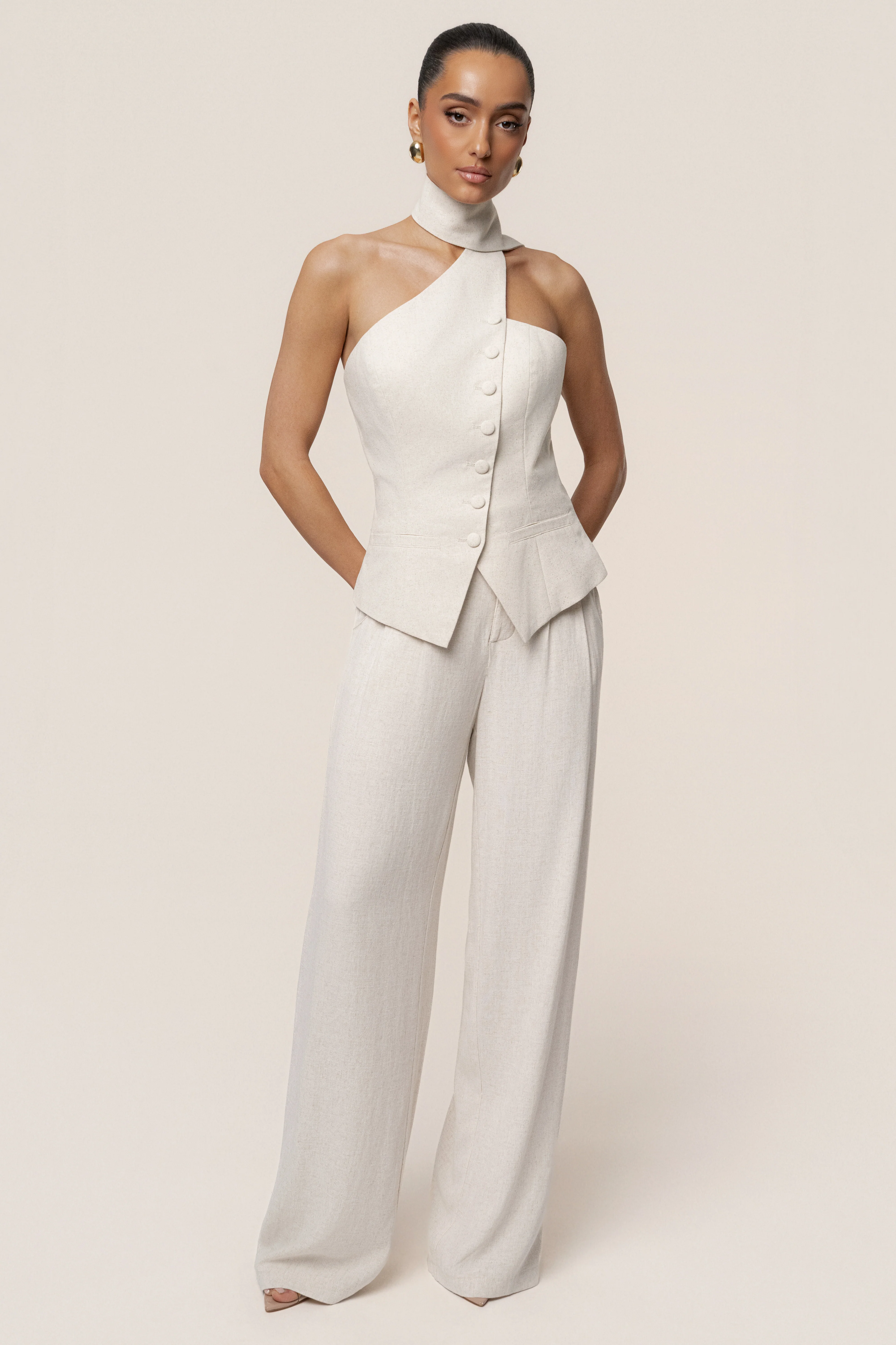 Oatmeal Asymmetric Scarf Top