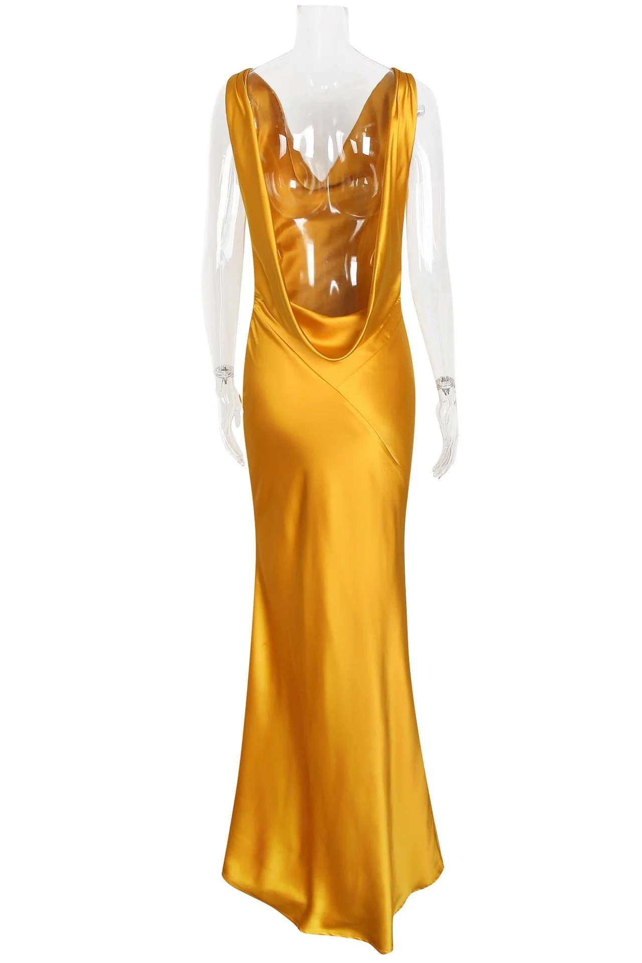 Yellow Satin Open Back Fitted Dress
