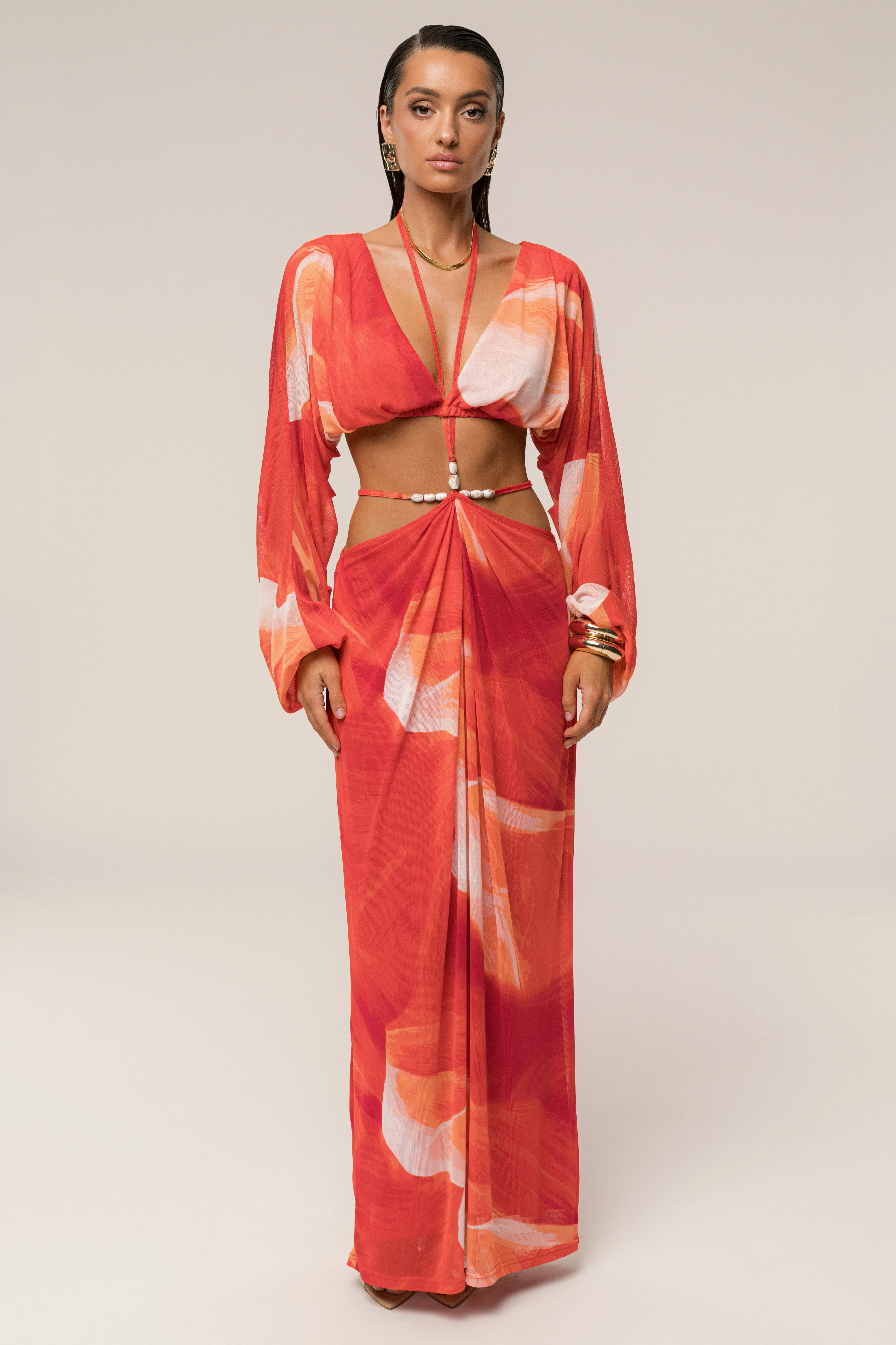Sunset Red Selene Draped Top