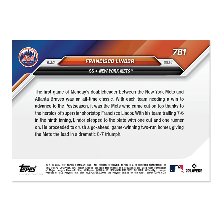 Francisco Lindor - 2024 MLB Topps NOW® Card 781