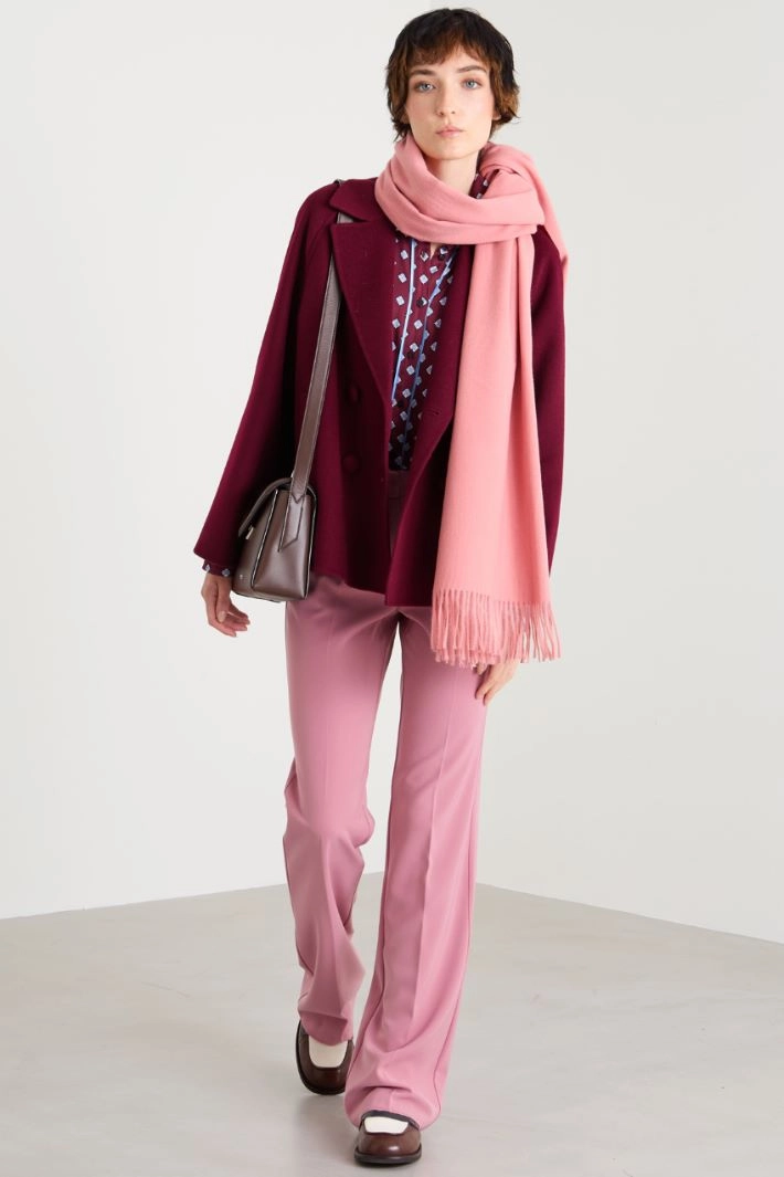 Pea coat with fabric-covered buttons - BORDEAUX