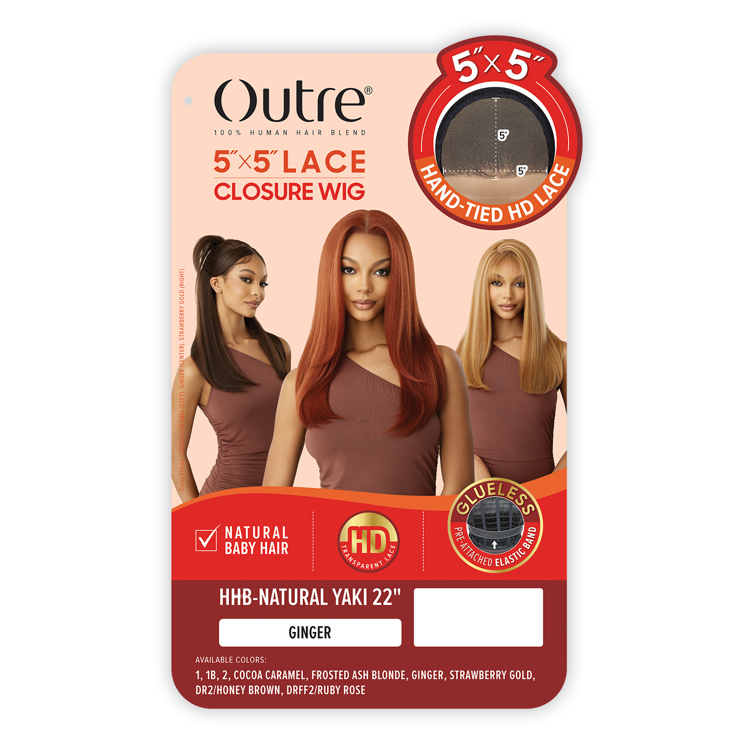 Outre Human Hair Blend Glueless HD 5X5 Lace Front Closure Wig HHB-Natural Yaki 22