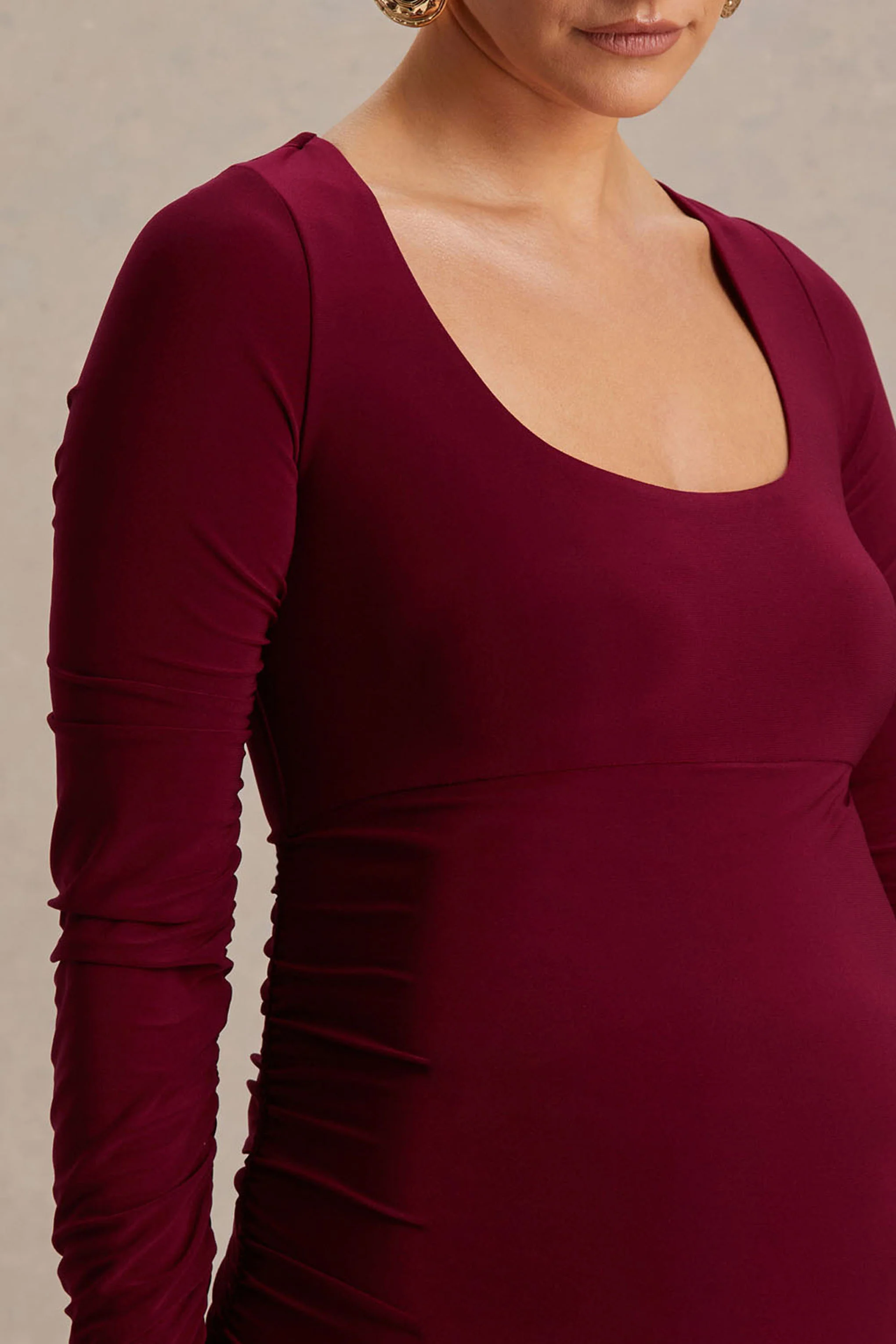 Saffron | Berry Scoop-Neck Maternity Midi Dress