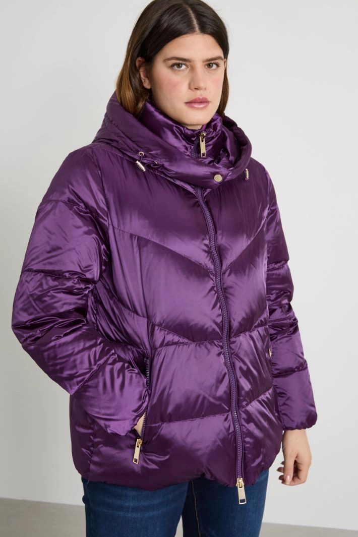 Flared satin down jacket - PURPLE
