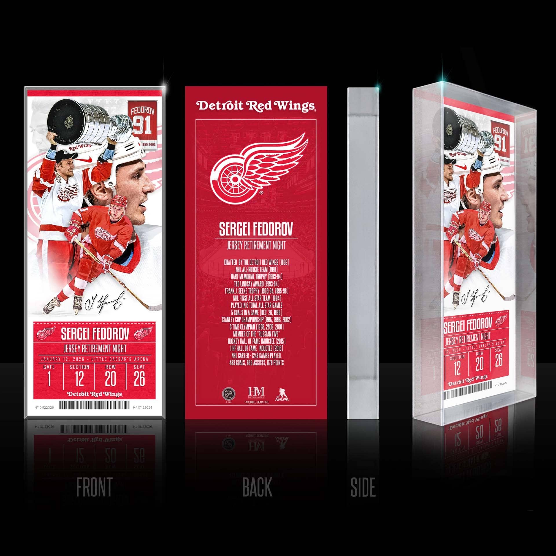 Sergei Fedorov Detroit Red Wings Retirement Night Ticket 3D Block Art