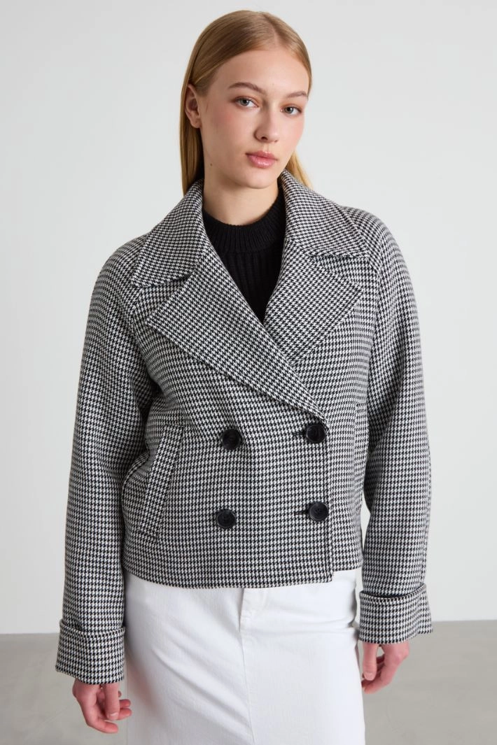 Viscose pea coat - BLACK WHITE