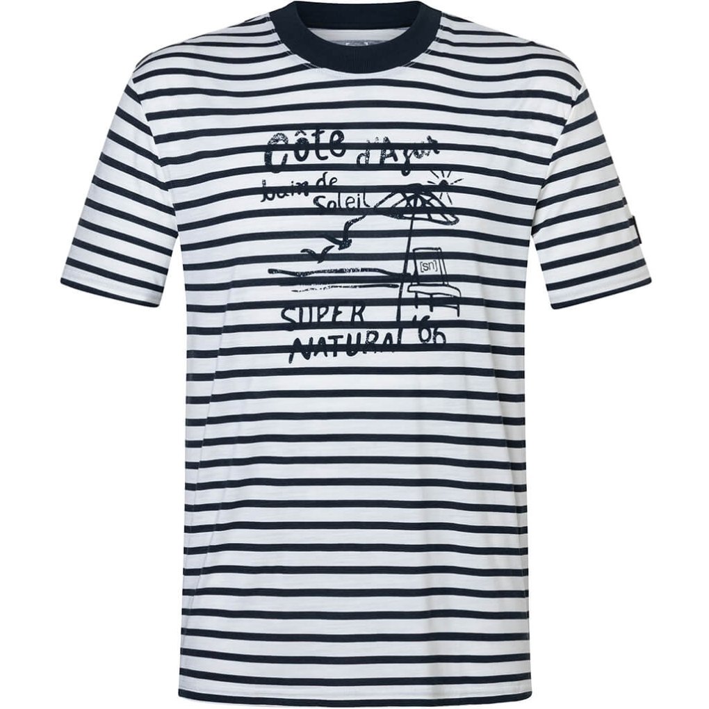 SUPER.NATURAL Stripe Cote D'Azur Bio J Tee Men - Fresh White/Navy Stripe/Salute