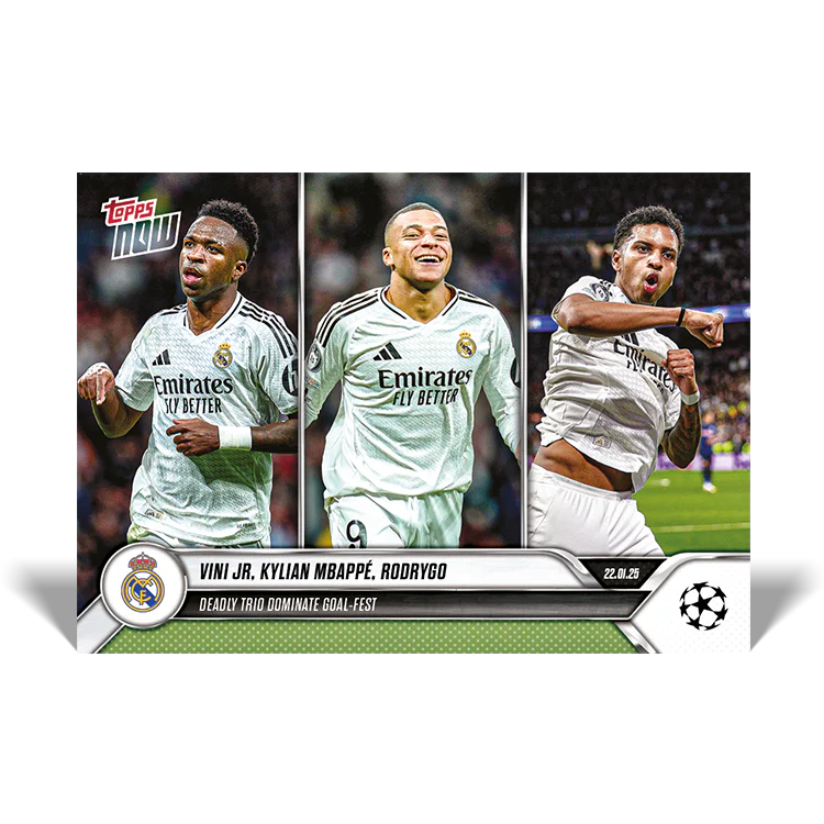 Rodrygo X Kylian Mbappé X Vini Jr - Deadly trio dominate goal-fest - 24/25 UCL Topps NOW® Card 83