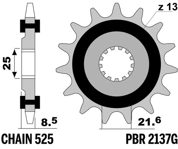 PBR gearbox output pinion anti-noise steel 2137 - 525 16 teethRef: Pbr01630A / 1149778002