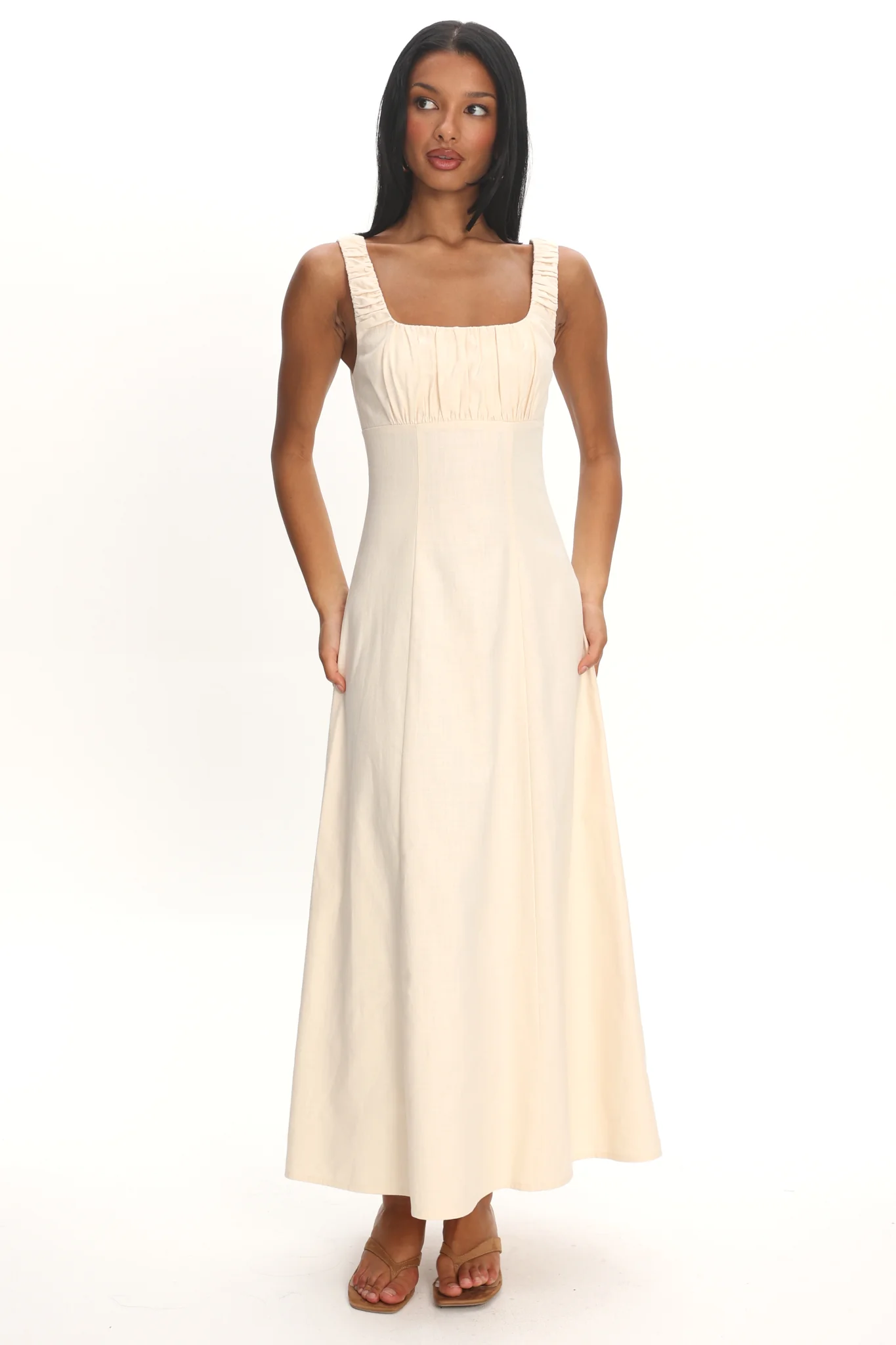 Aila Gathered Bust Maxi Dress Cream