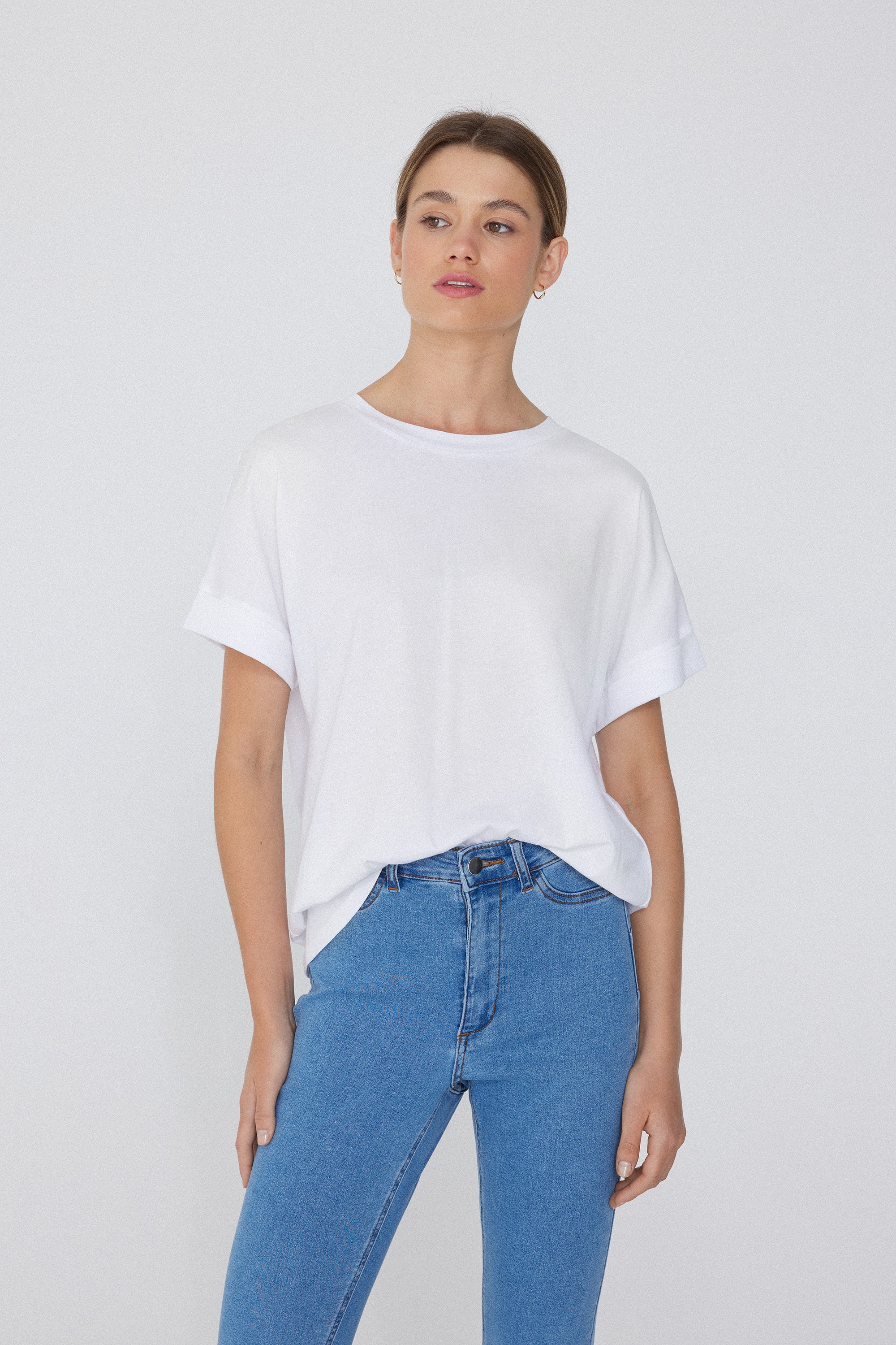 Cotton T-Shirt with Kimono Turn-Up