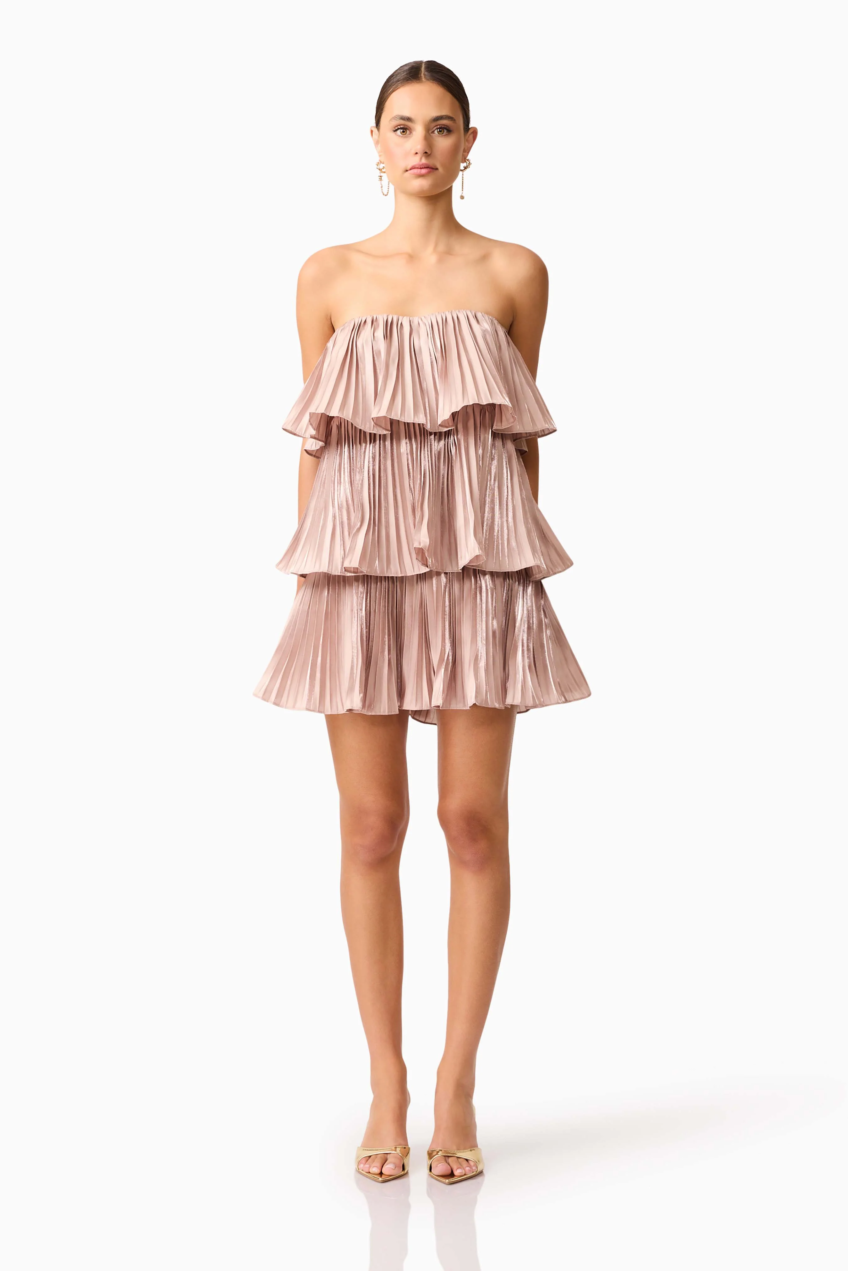 Lison Tiered Strapless Mini Dress in Pink