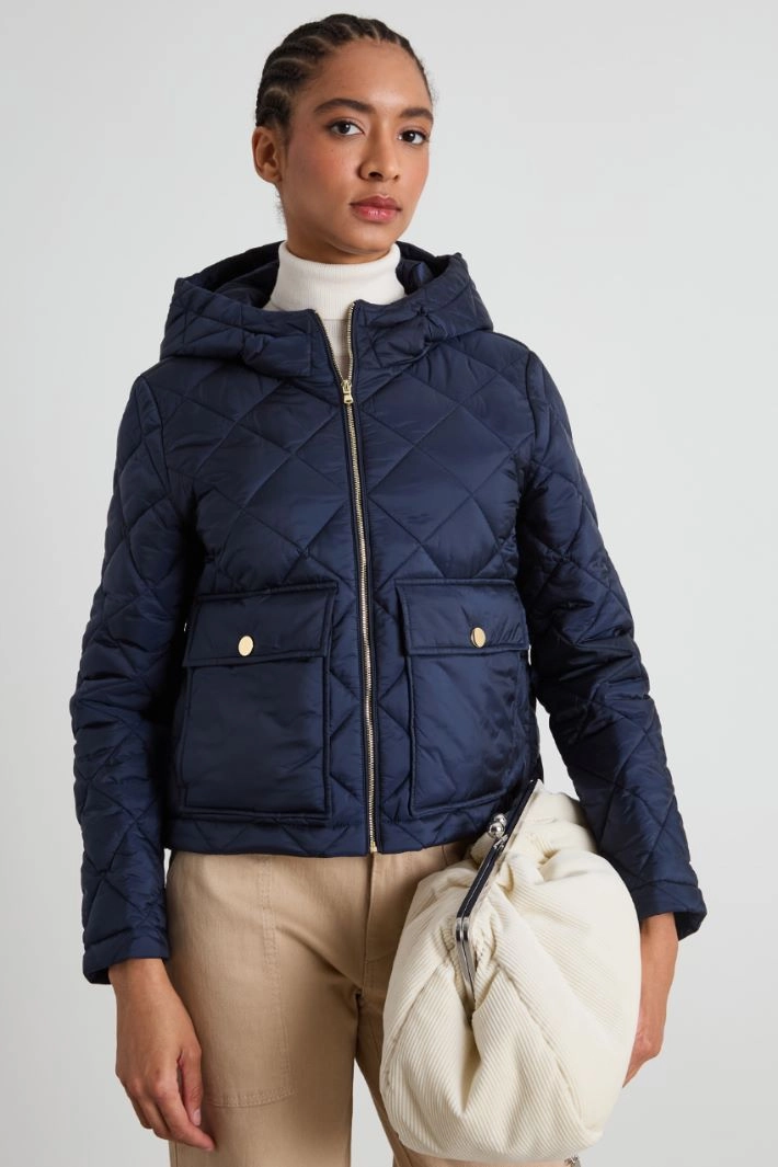 Padded coat with hood - DARK BLUE