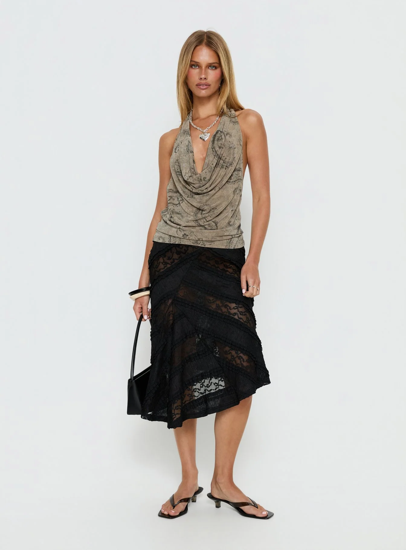 Dijon Plunge Halter Top Paisley Diamonte