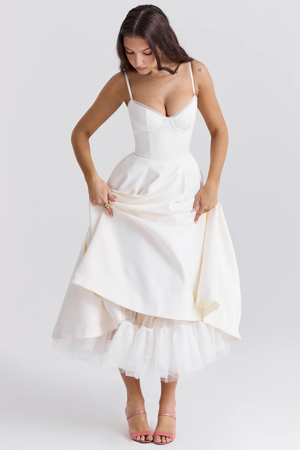 white tulle midi dress