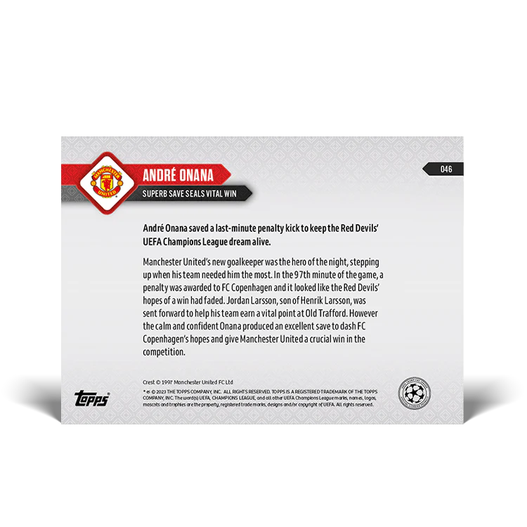 Topps UK - André Onana - Superb save seals vital win - UCL TOPPS NOW® Card #46