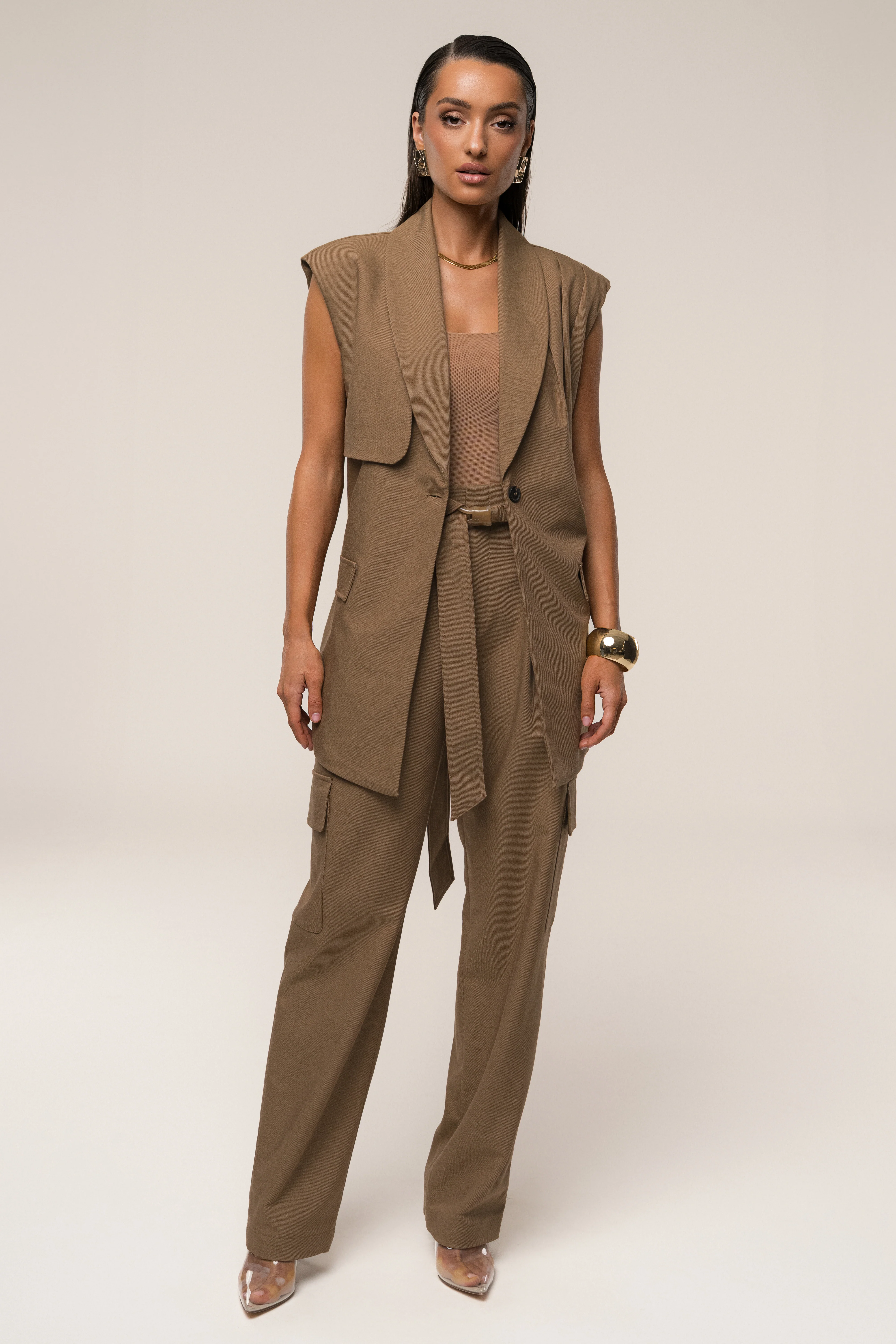 Tan Alexis Belted Cargo Pants