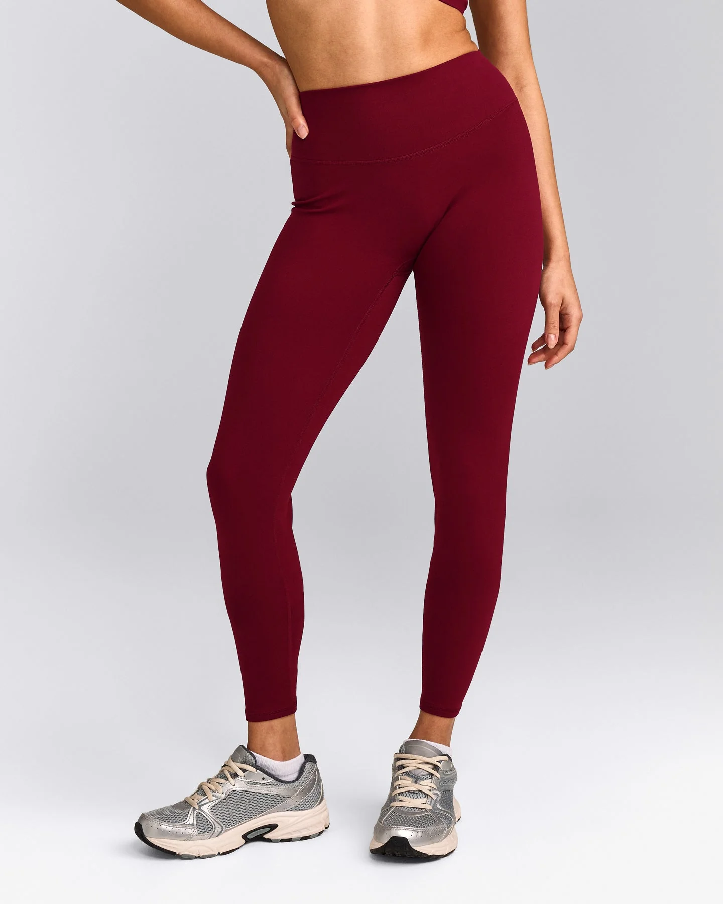 SoftMotion™ High Waisted Leggings with Grey Logo | Ruby Red