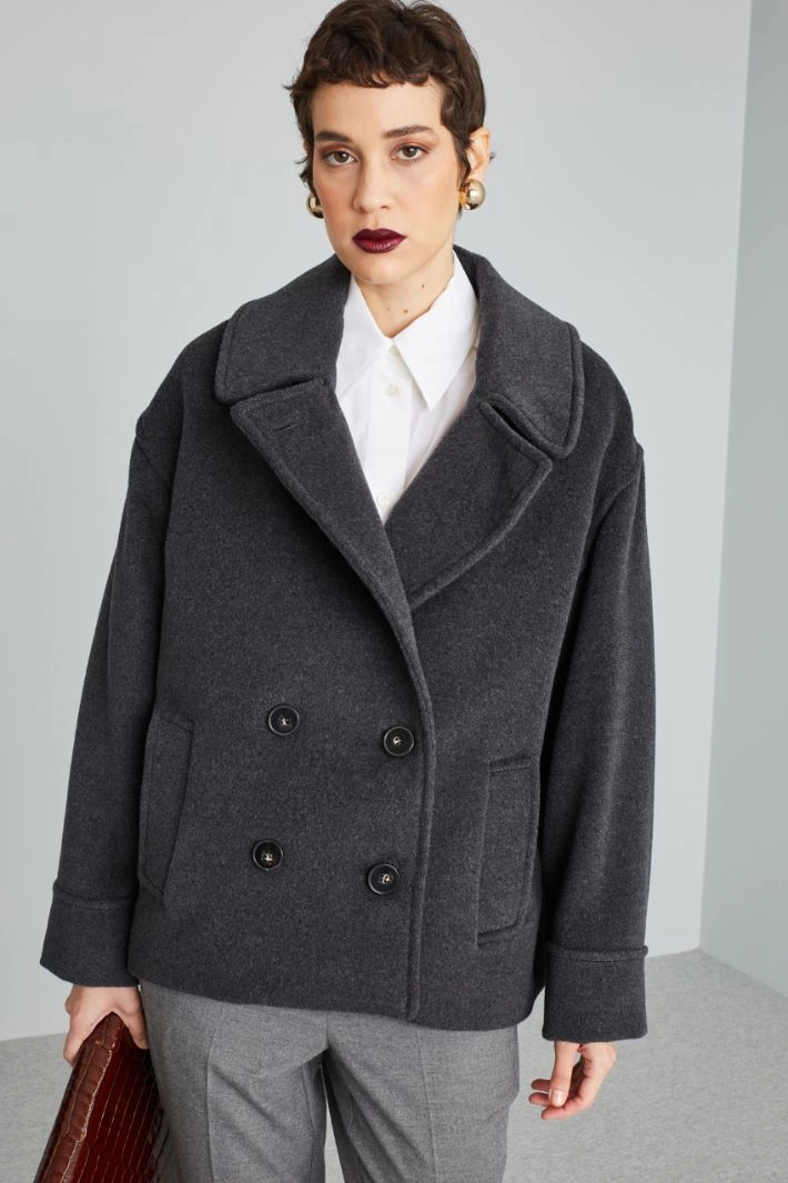 Pure wool pea coat - ANTHRACITE