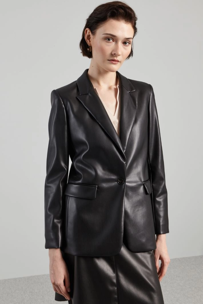 Coated fabric blazer - BLACK