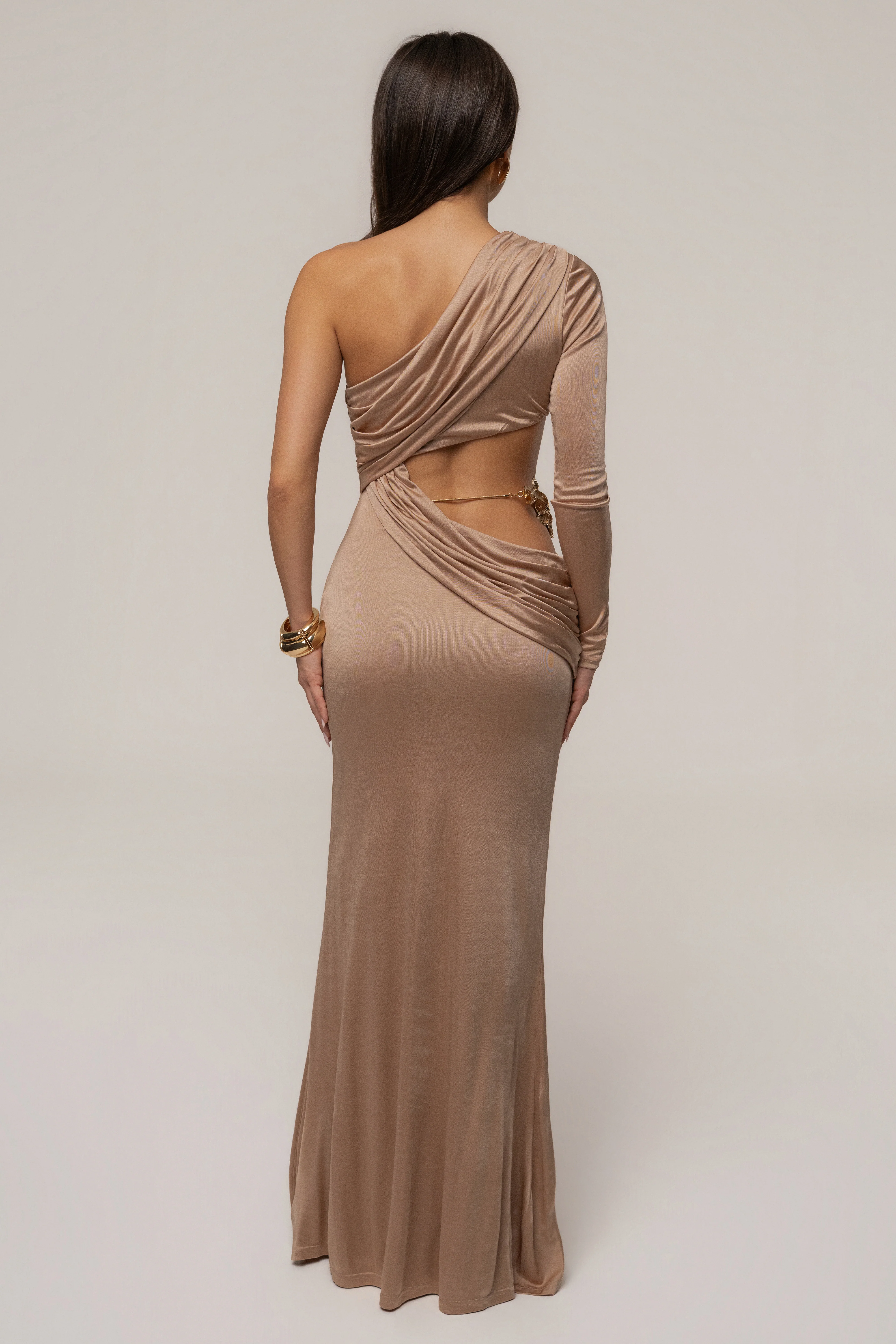 Beige Golden Frame Accent Dress