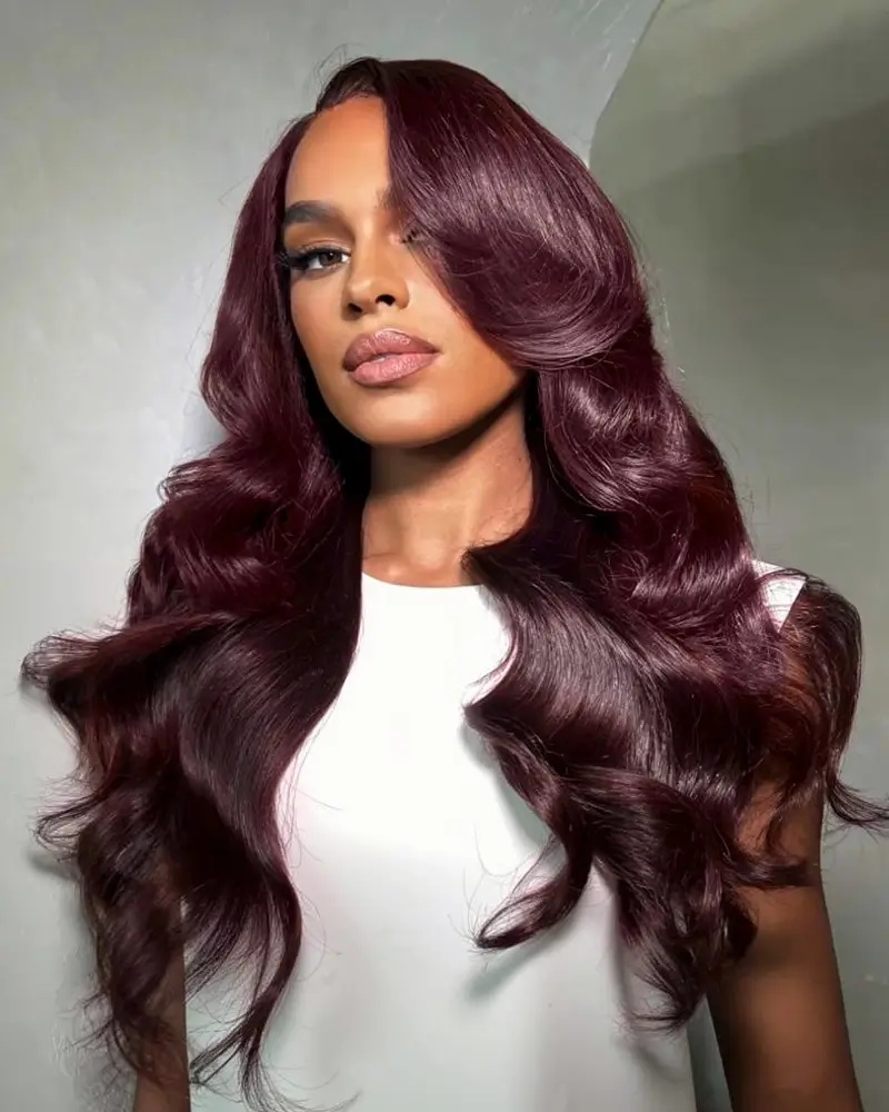 Ophirawig 13x6 Three-Go? Dark Plum Glueless Wig Body Wave With Drawstring 100% Human Hair Wig