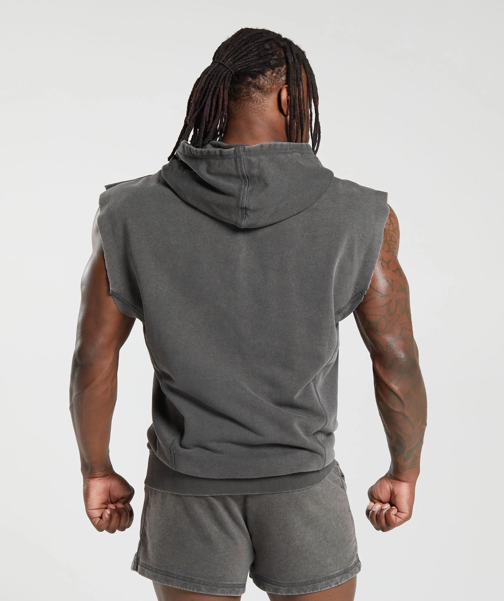 Heritage Washed Sleeveless Zip Hoodie Onyx Grey