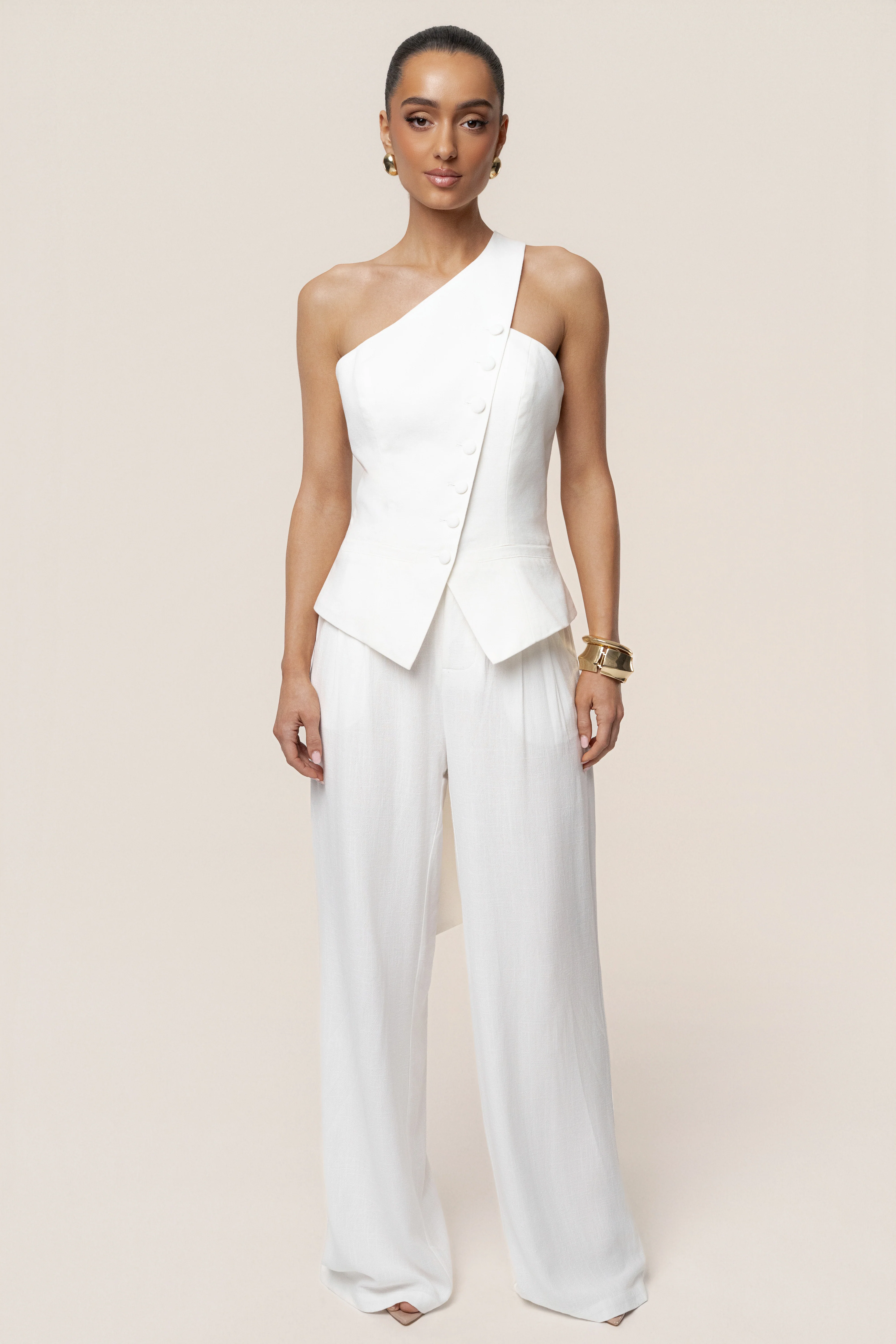 Ivory Asymmetric Scarf Top