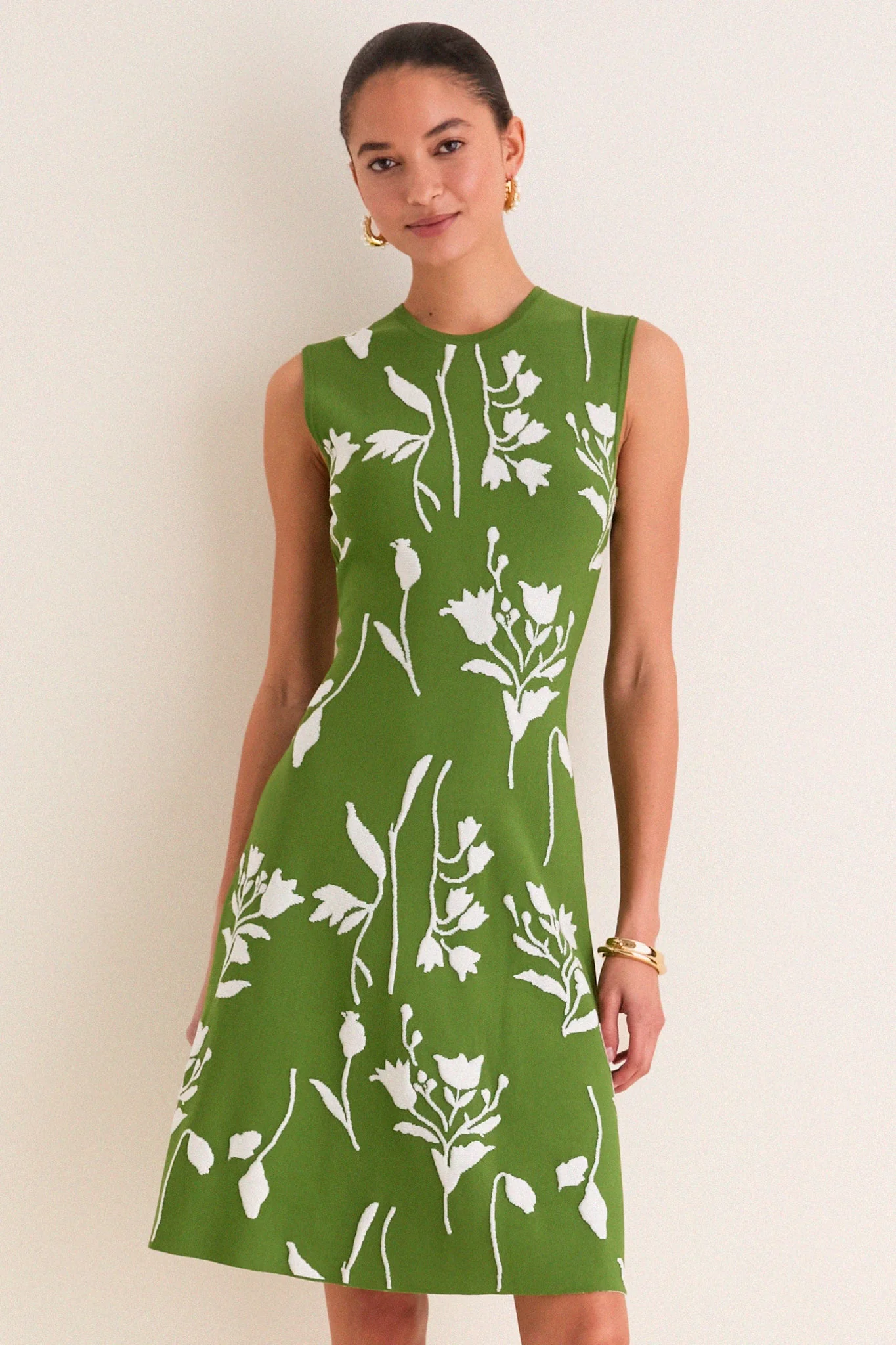 Cactus and Cream Jacquard Mini Dress