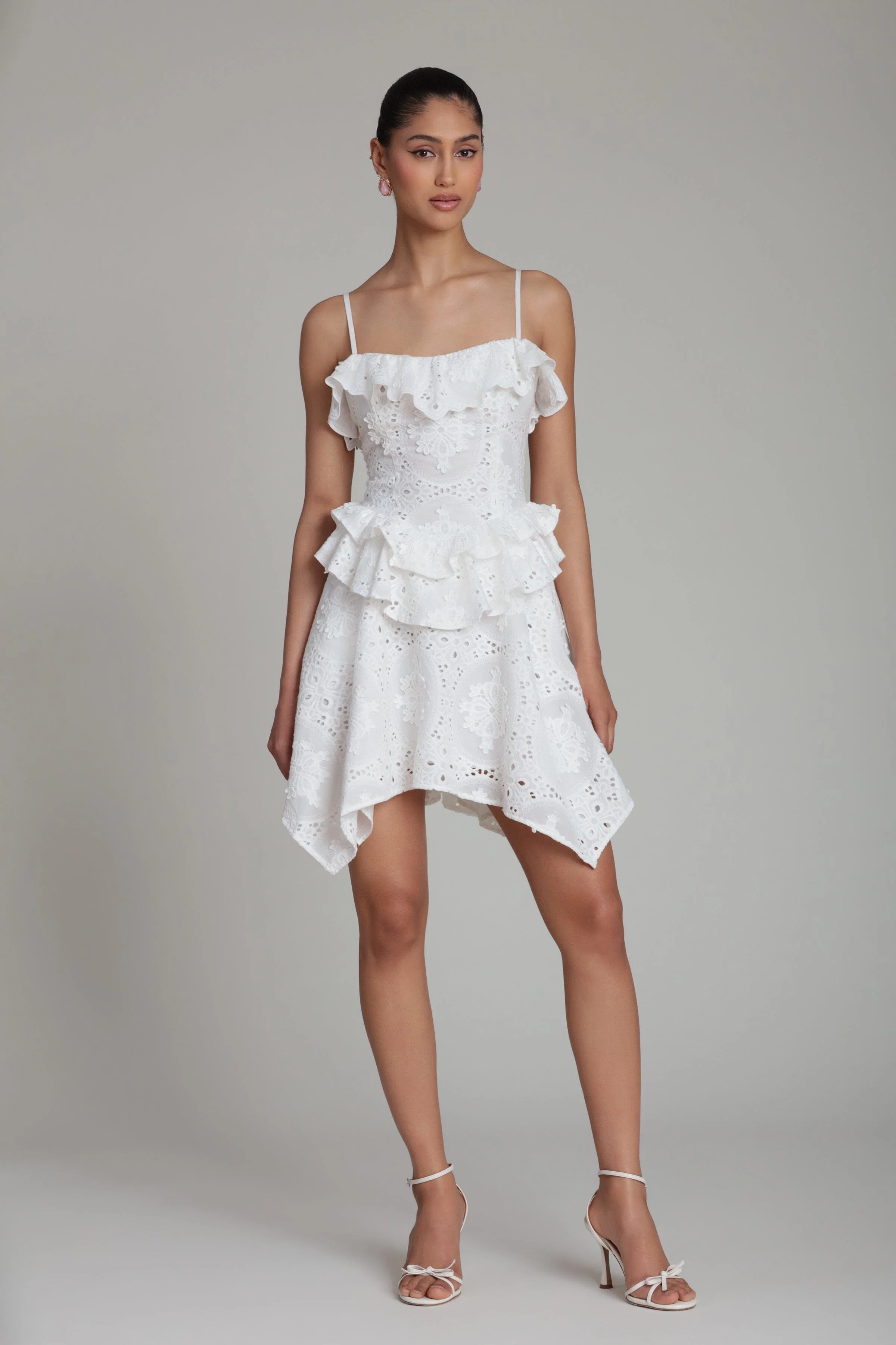 Broderie Anglaise Cotton Ruffle Mini Dress