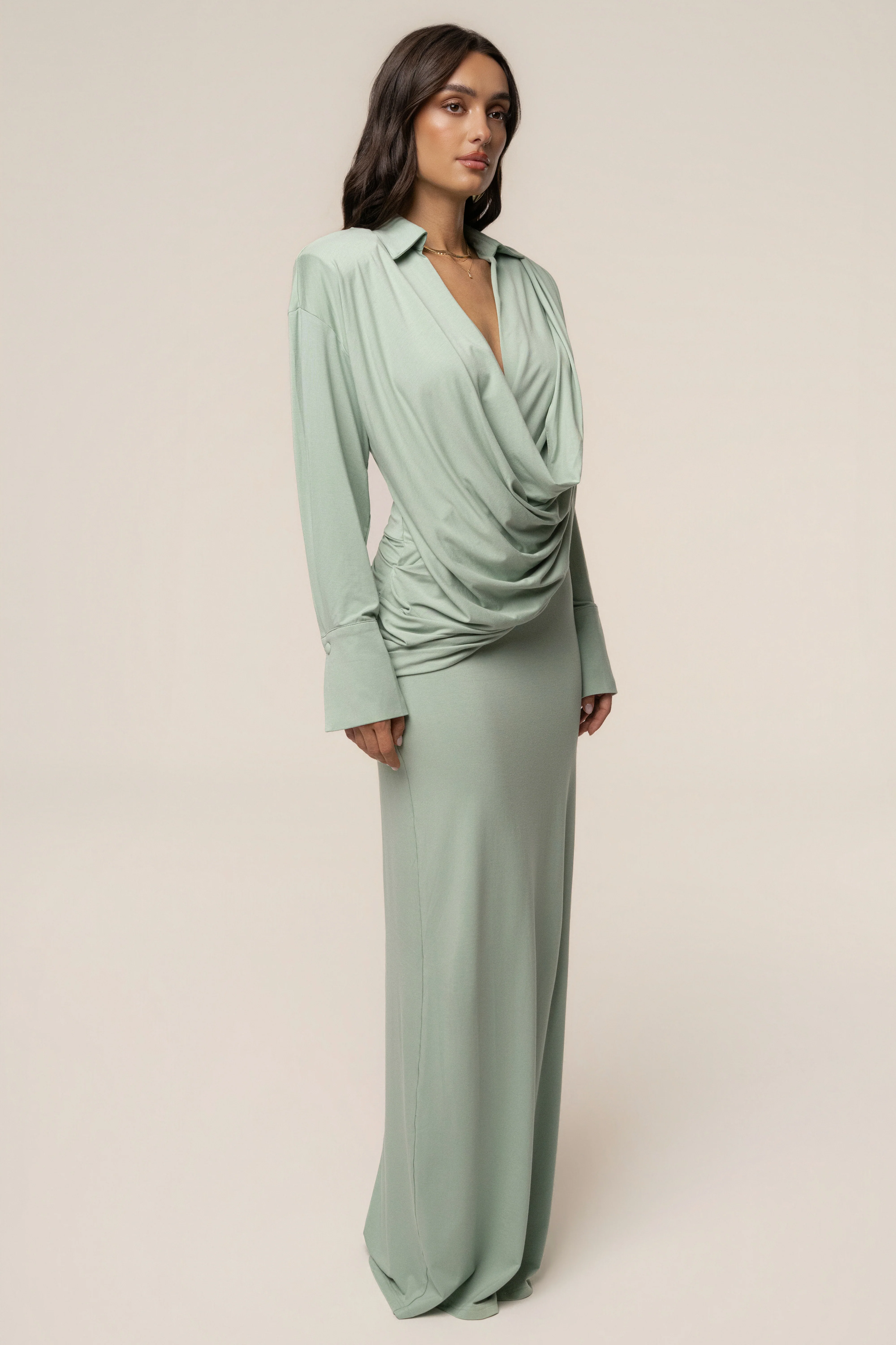 Mint Poise Draped Maxi Dress
