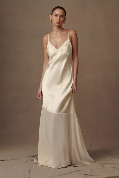 Evelyn Iridescent Satin Maxi Dress - Yellow