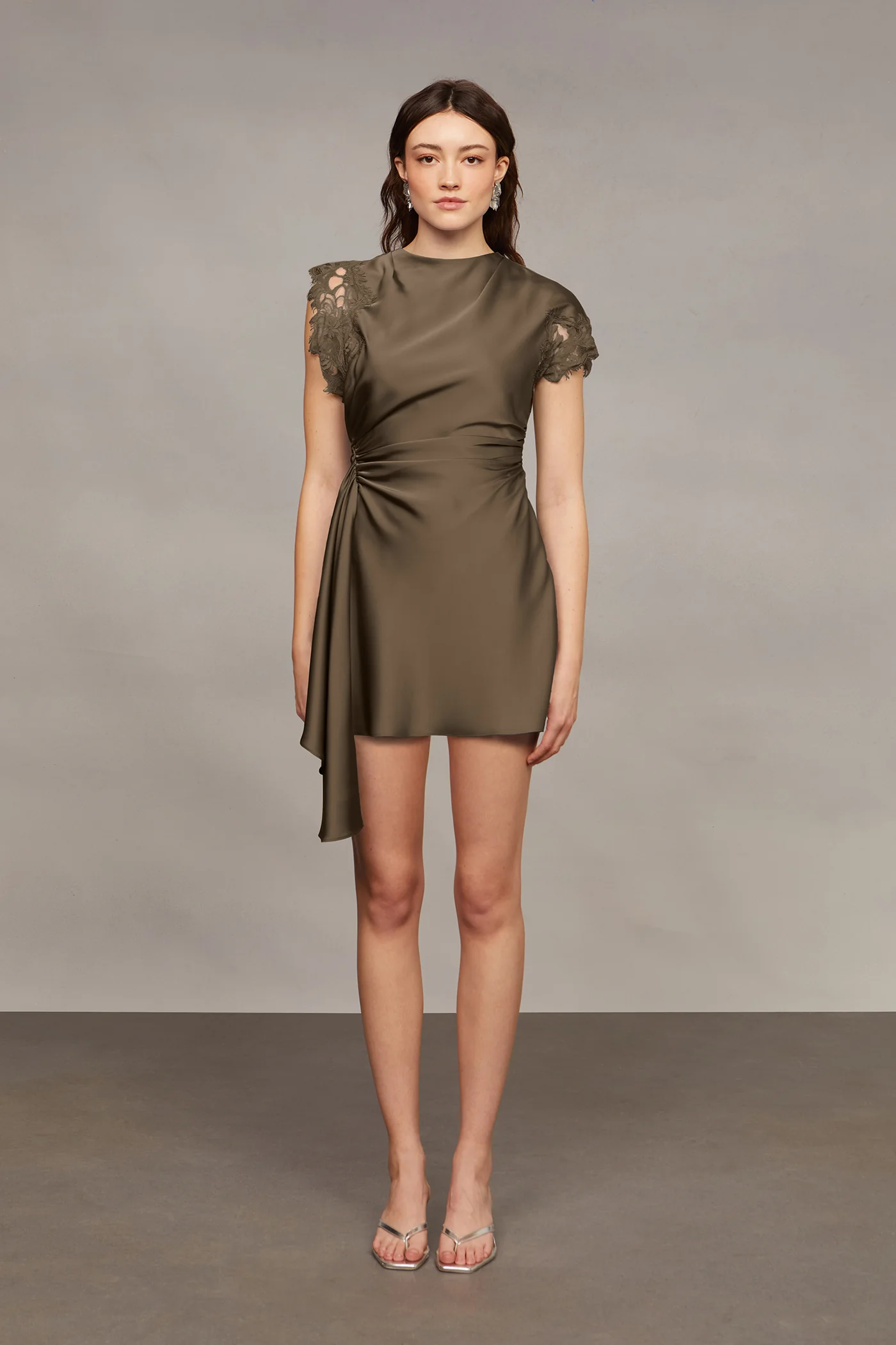 Zina Ruched Mini Dress-Mosswood