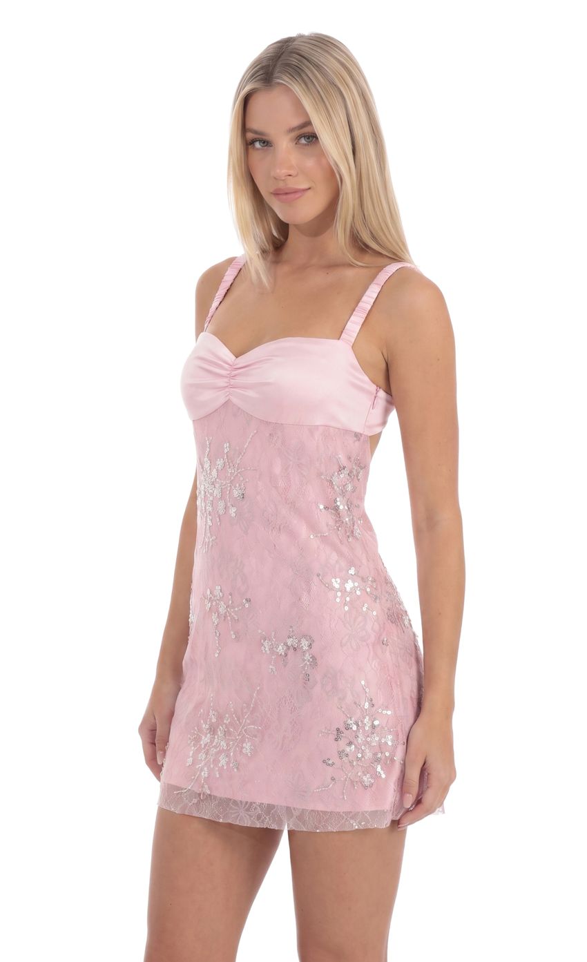 Sequin Lace Mini Dress in Pink